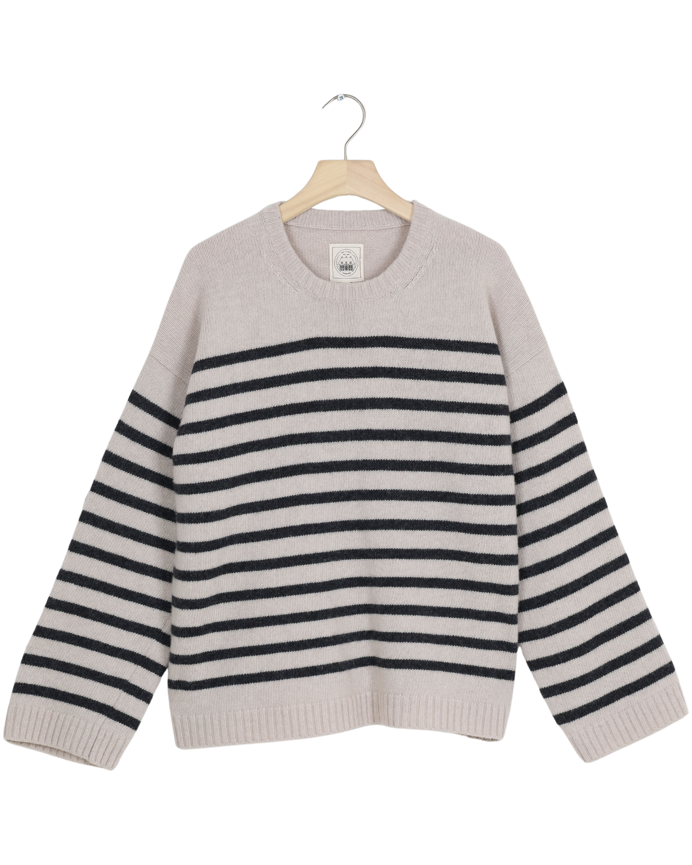 Secondhand Barbera Stripe Lambswool Jumper - Island Fossil / Dark Grey Stripe