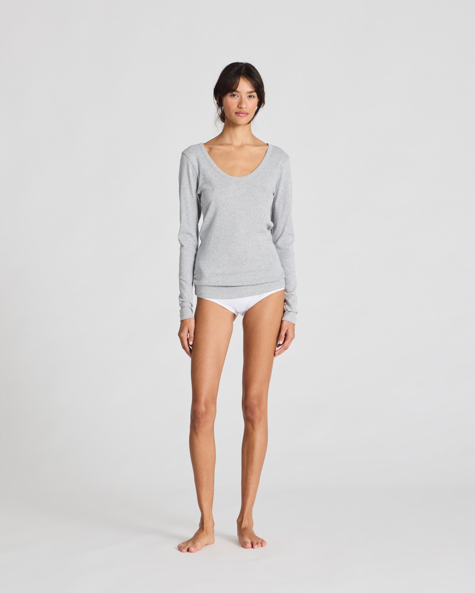 GAI+LISVA Ivy Cotton 1x1 RIB L/S Tee GOTS 243975 Top 601 Light Grey Melange