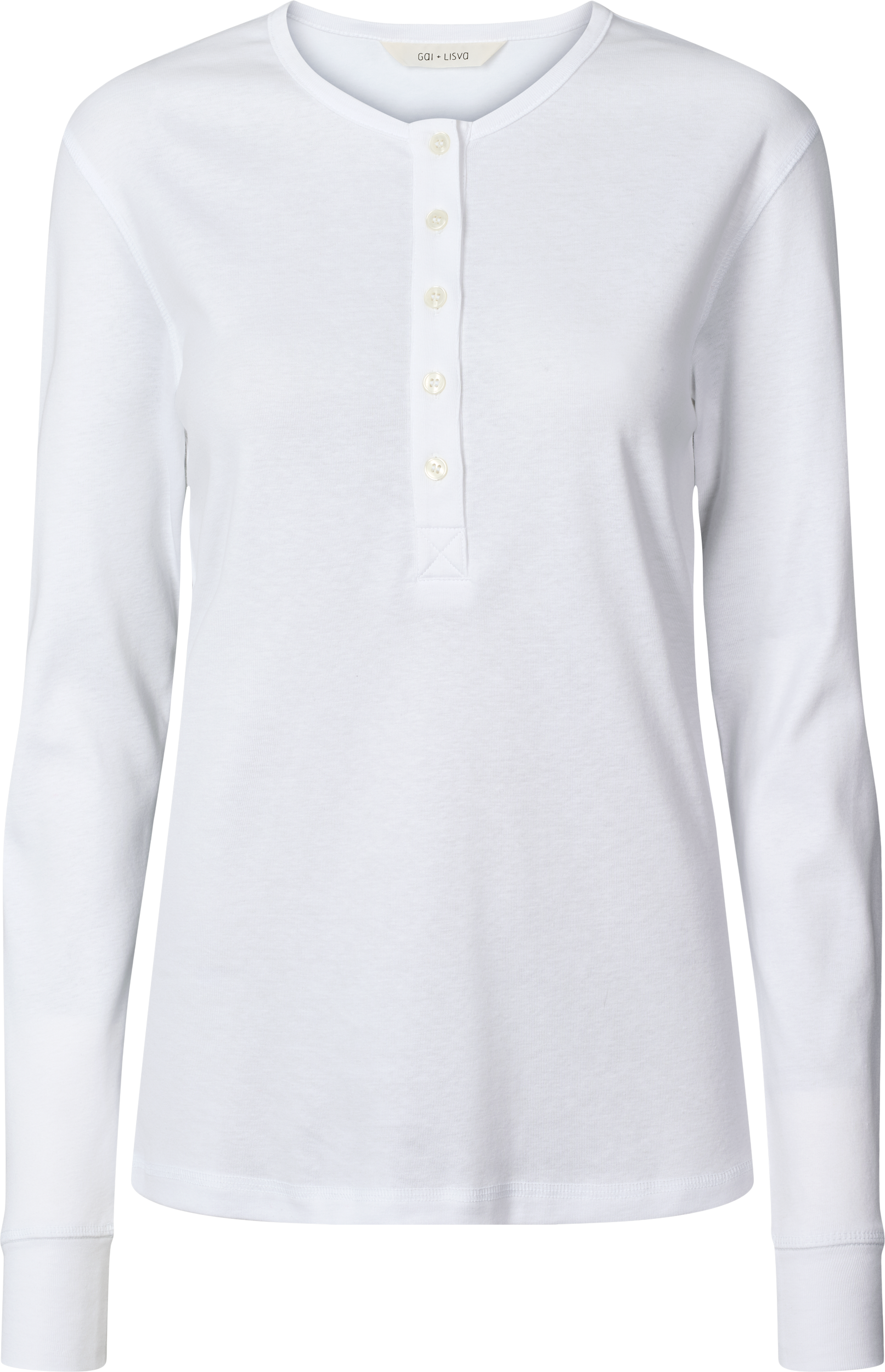 GAI+LISVA Ida Cotton 1x1 RIB Henley Tee GOTS 243975 Top 100 White