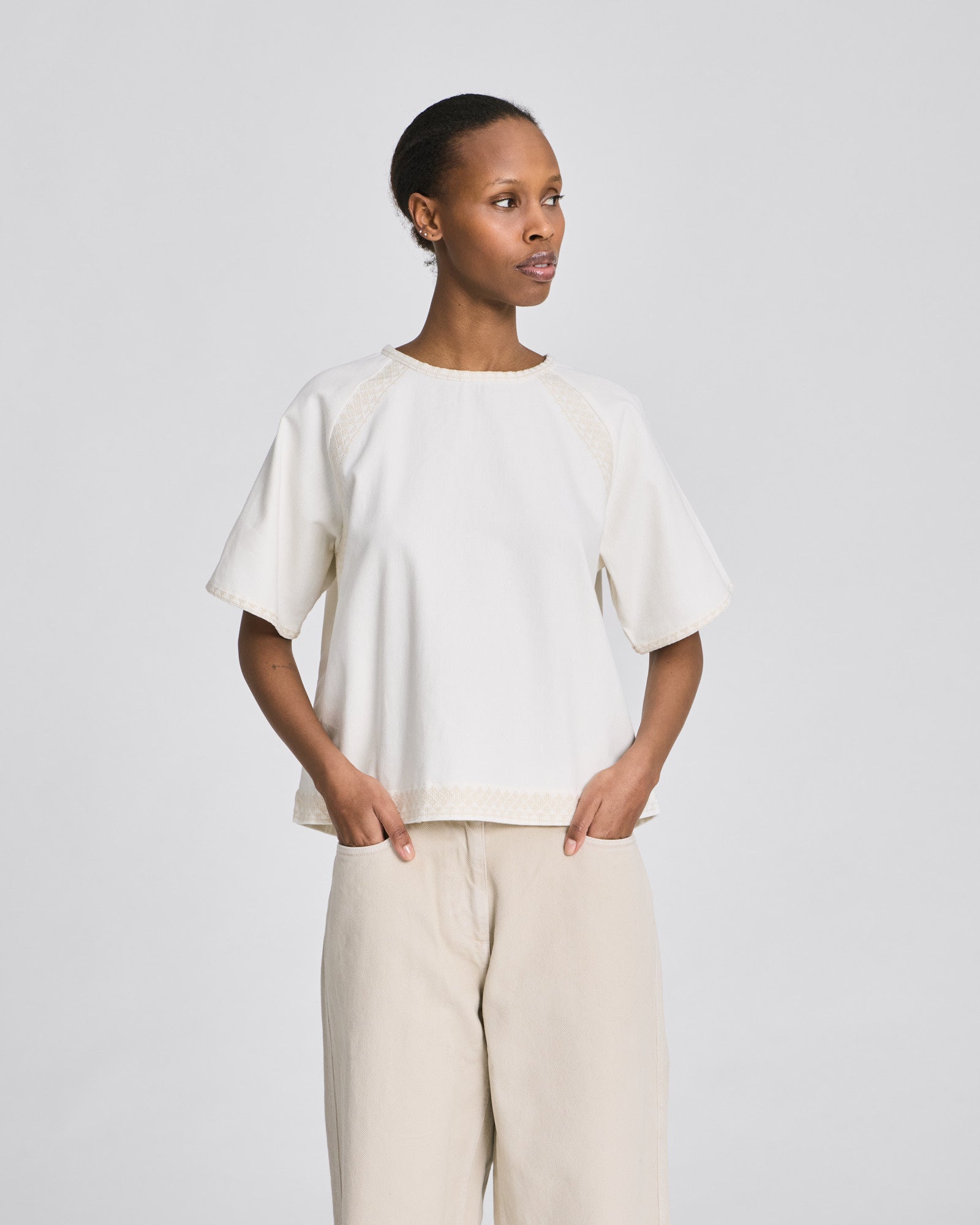 Angie S/S Cotton Twill Blouse - Whisper White