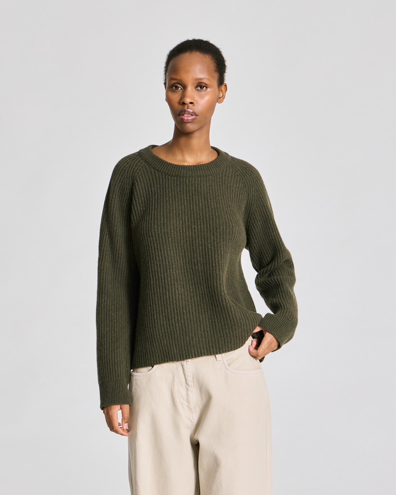 Dorthea L/S Pullover Lambswool Knit - Olive Night Melangé