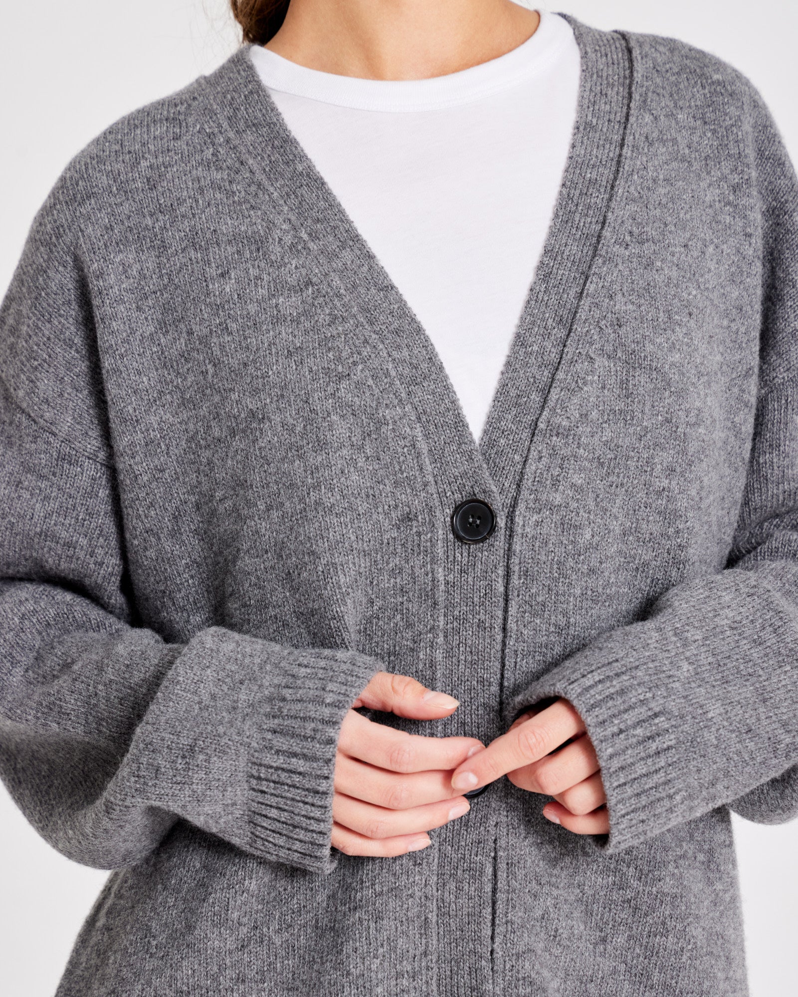 GAI+LISVA Edith Lambswool Cardigan GOTS 243975 Knit 631 Grafitti Grey Melangé