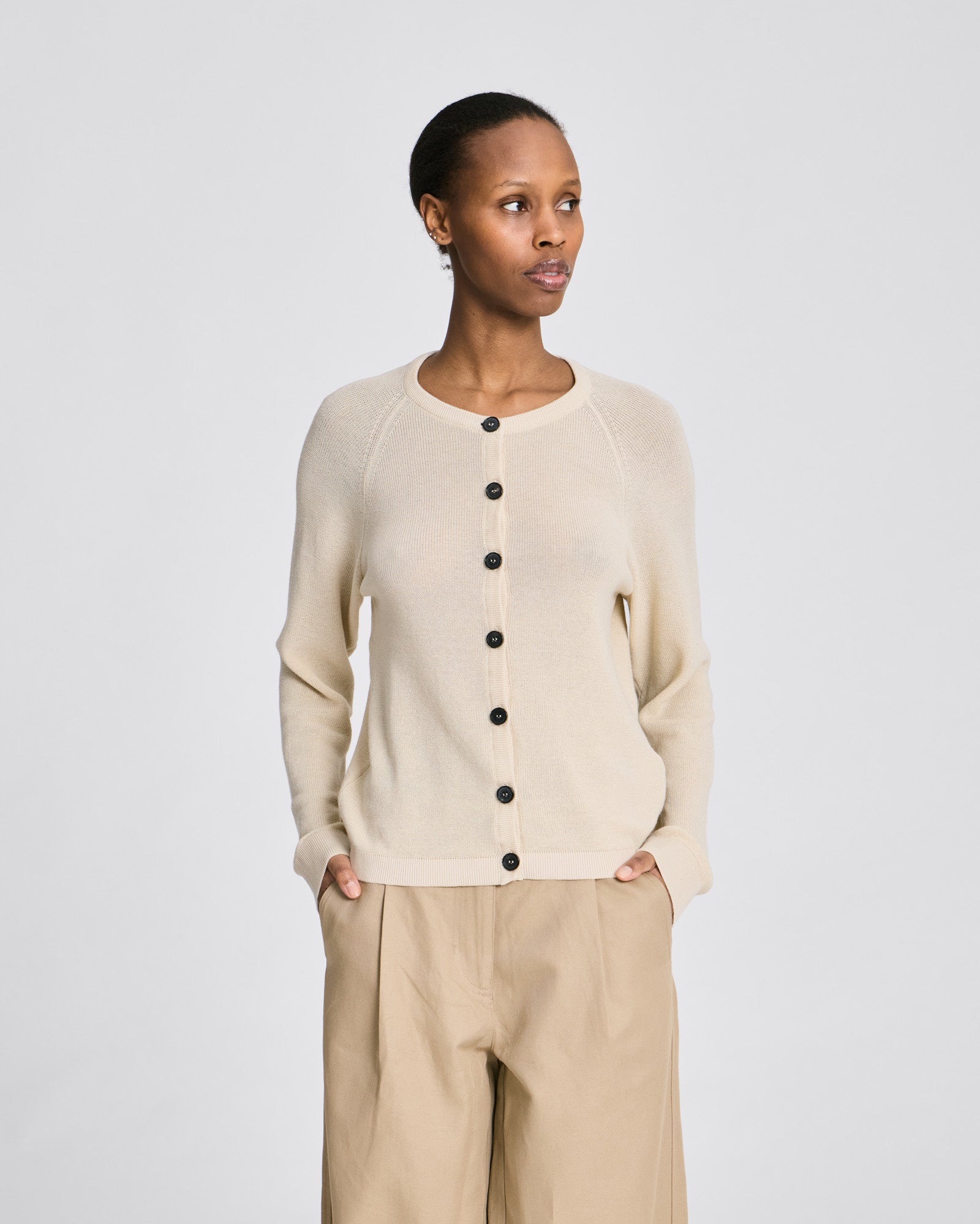 Ella L/S Cotton Rib Cardigan GOTS - Ecru