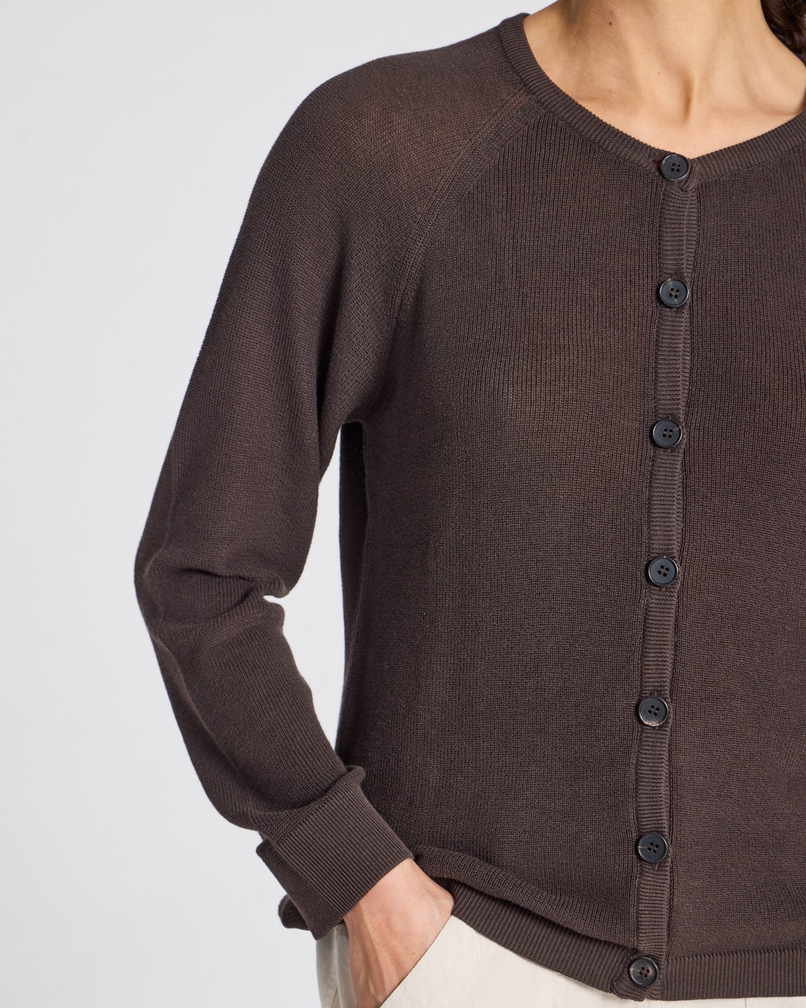 GAI+LISVA Ella L/S Cotton Rib Cardigan GOTS Cotton l Knitwear 681 Mulch