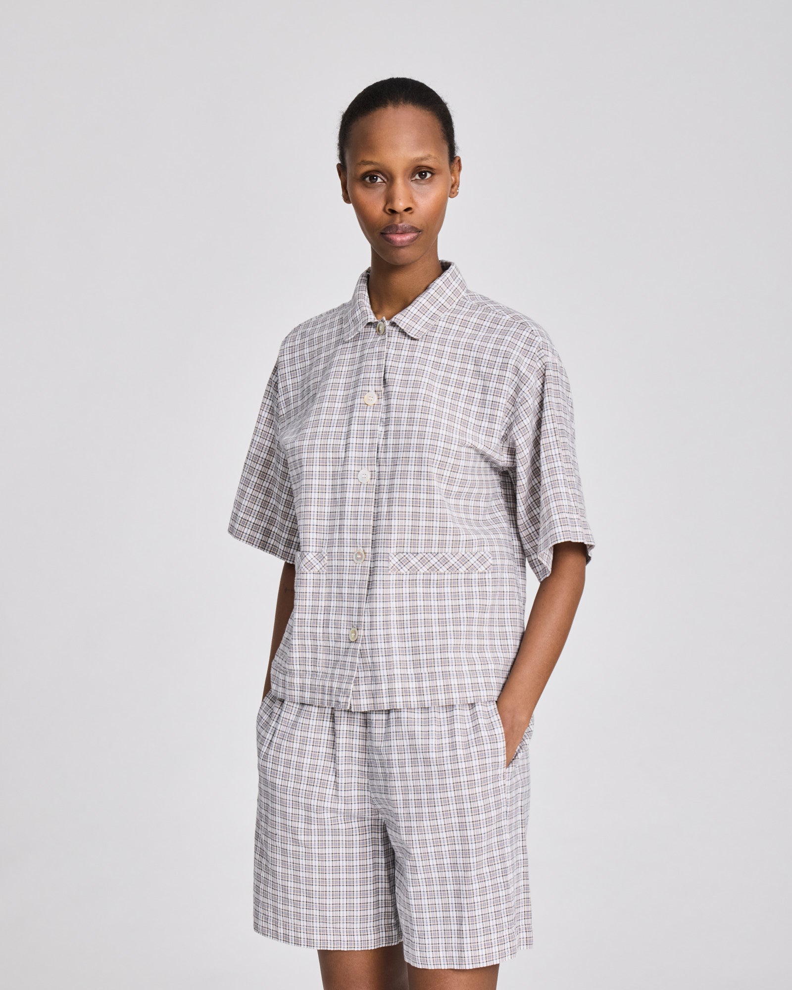 GAI+LISVA Elsa S/S Checkered Shirt W/Pockets GOTS Shirts & Blouses 740 Ecru Checkered