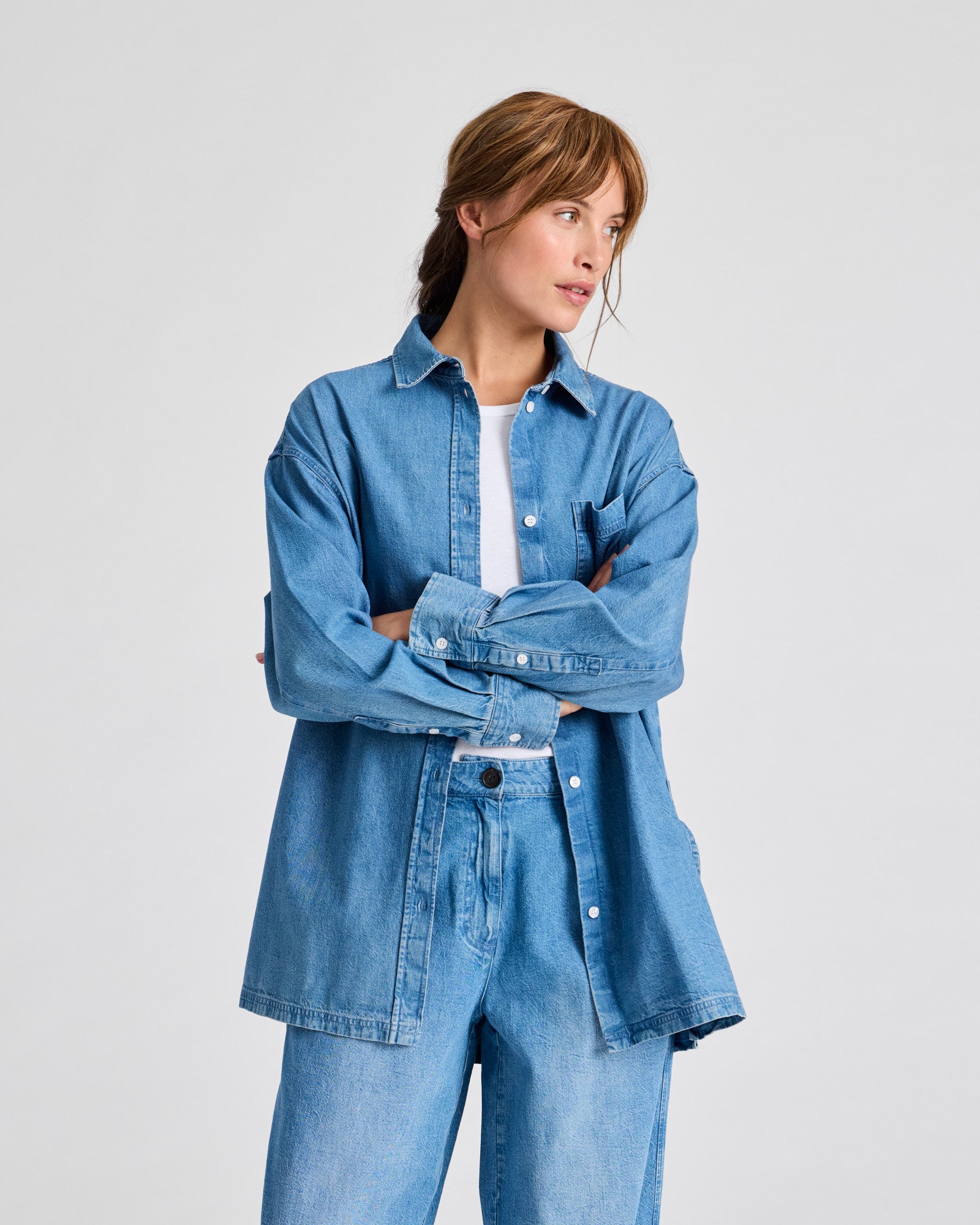 GAI+LISVA Else L/S Cotton Denim Light Washed Shirt GOTS Shirts & Blouses 710 Blue Denim