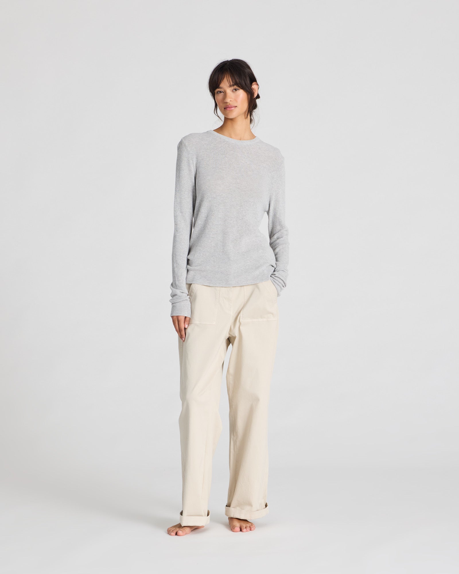 GAI+LISVA Freja L/S Cotton Rib Top GOTS Knitwear 601 Light Grey Melange