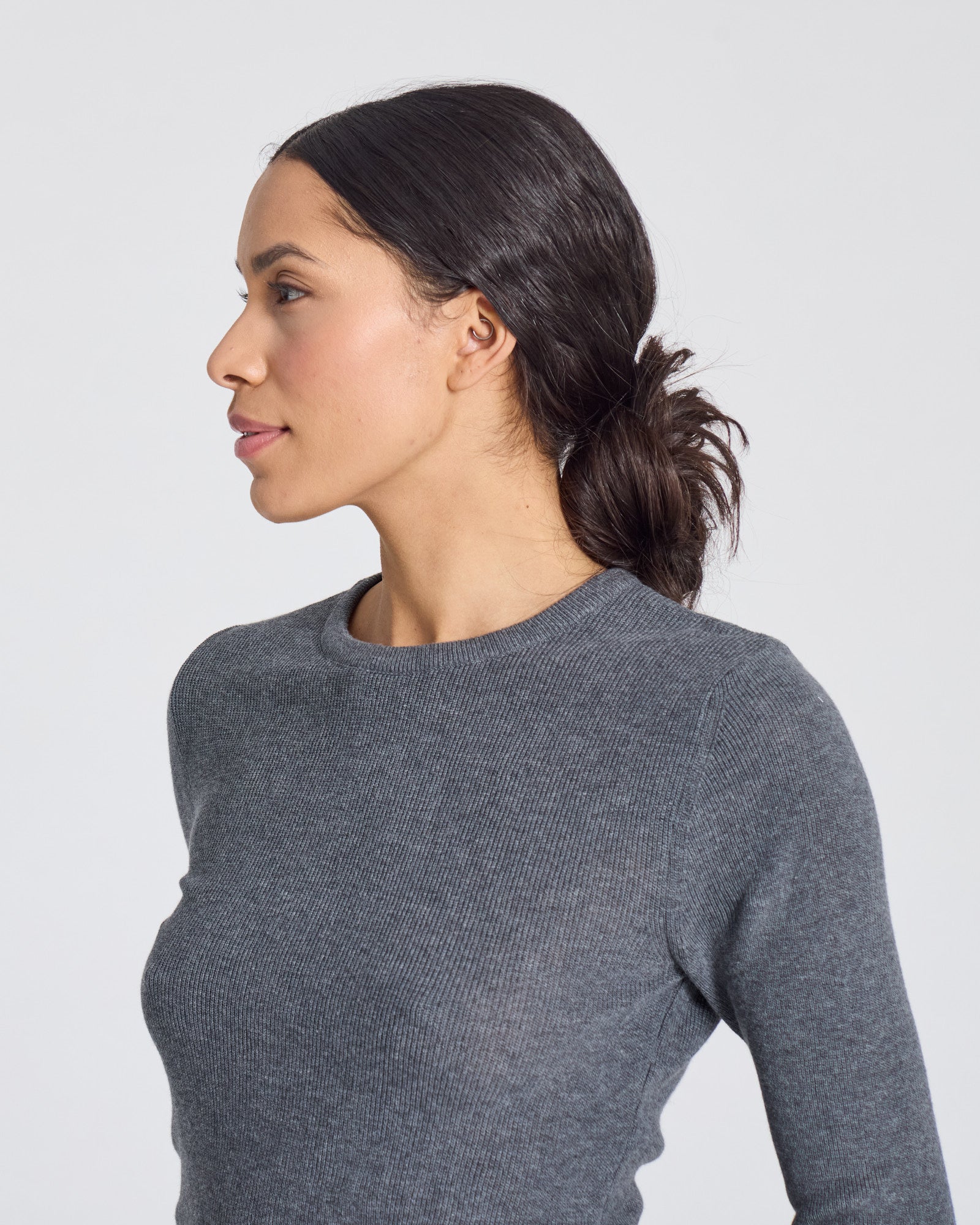 GAI+LISVA Freja L/S Cotton Rib Top GOTS Knitwear 605 Dark Grey Melangè