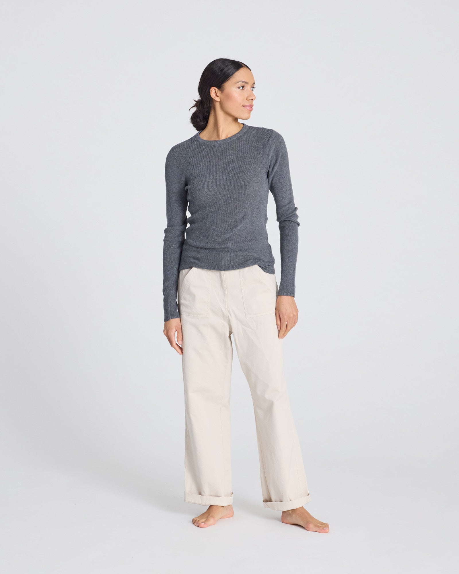 GAI+LISVA Freja L/S Cotton Rib Top GOTS Knitwear 605 Dark Grey Melangè