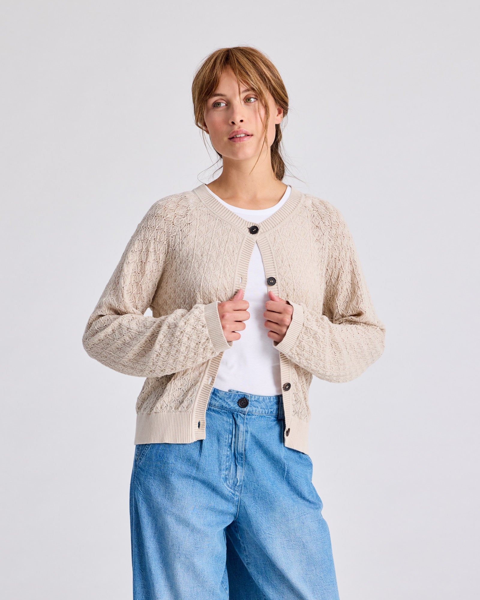 GAI+LISVA Ilse Cardigan Cotton Pointel Knit GOTS Cotton l Knitwear 139 Ancient Grey