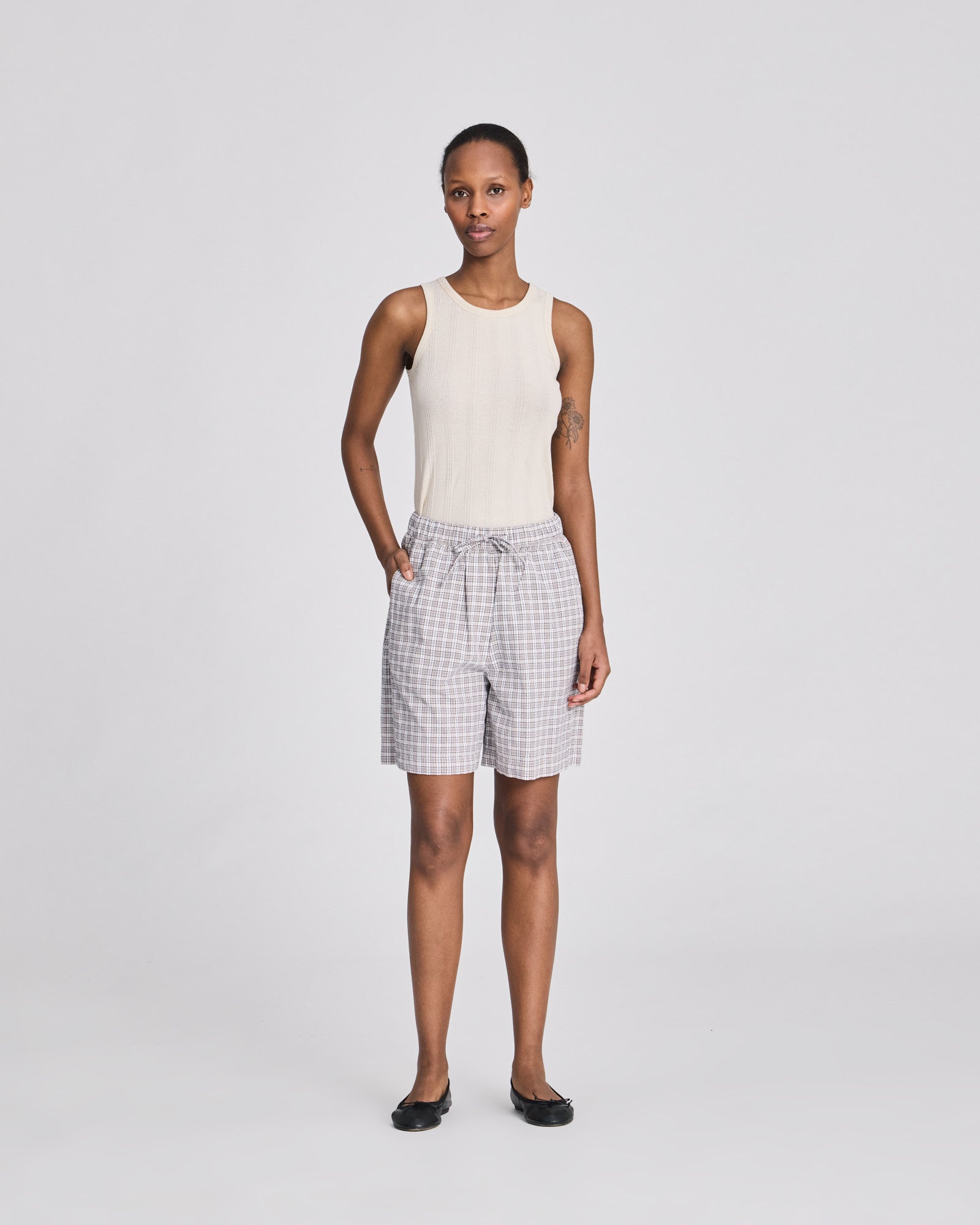 GAI+LISVA Lily Checkered Shorts GOTS Trousers & Shorts 740 Ecru Checkered