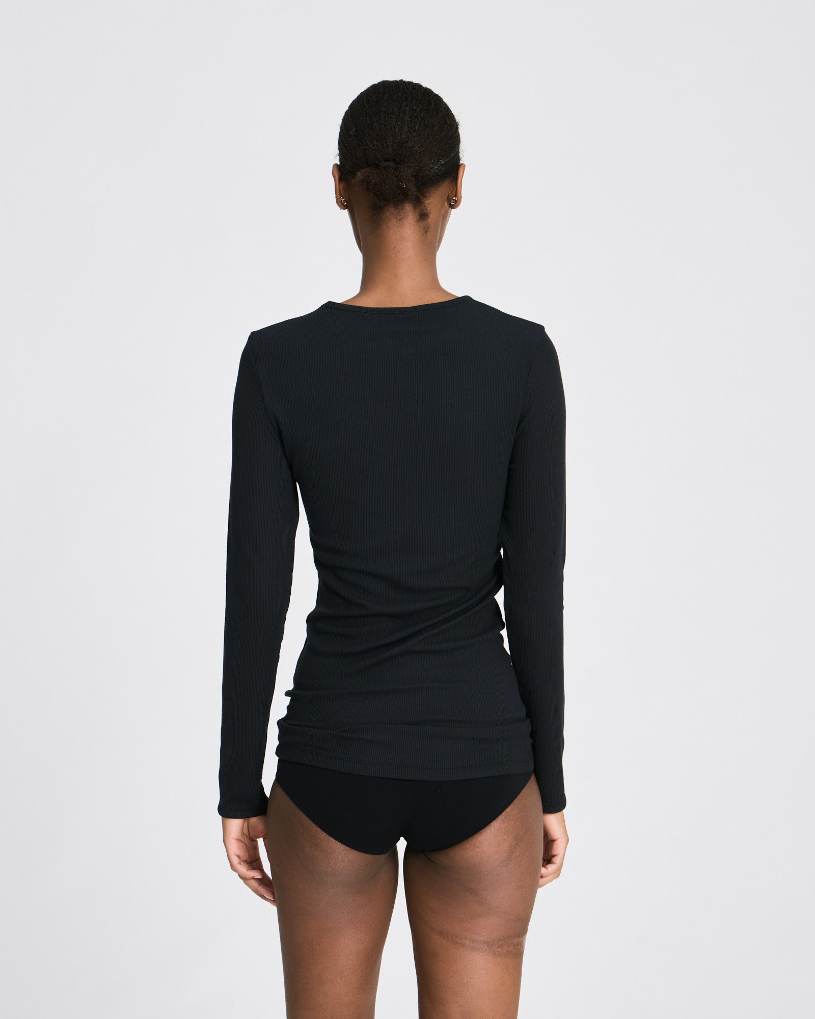 GAI+LISVA Linda L/S Viscose Stretchable Top 2x2 Rib Tops & T-shirts 652 Stretch Limo Black