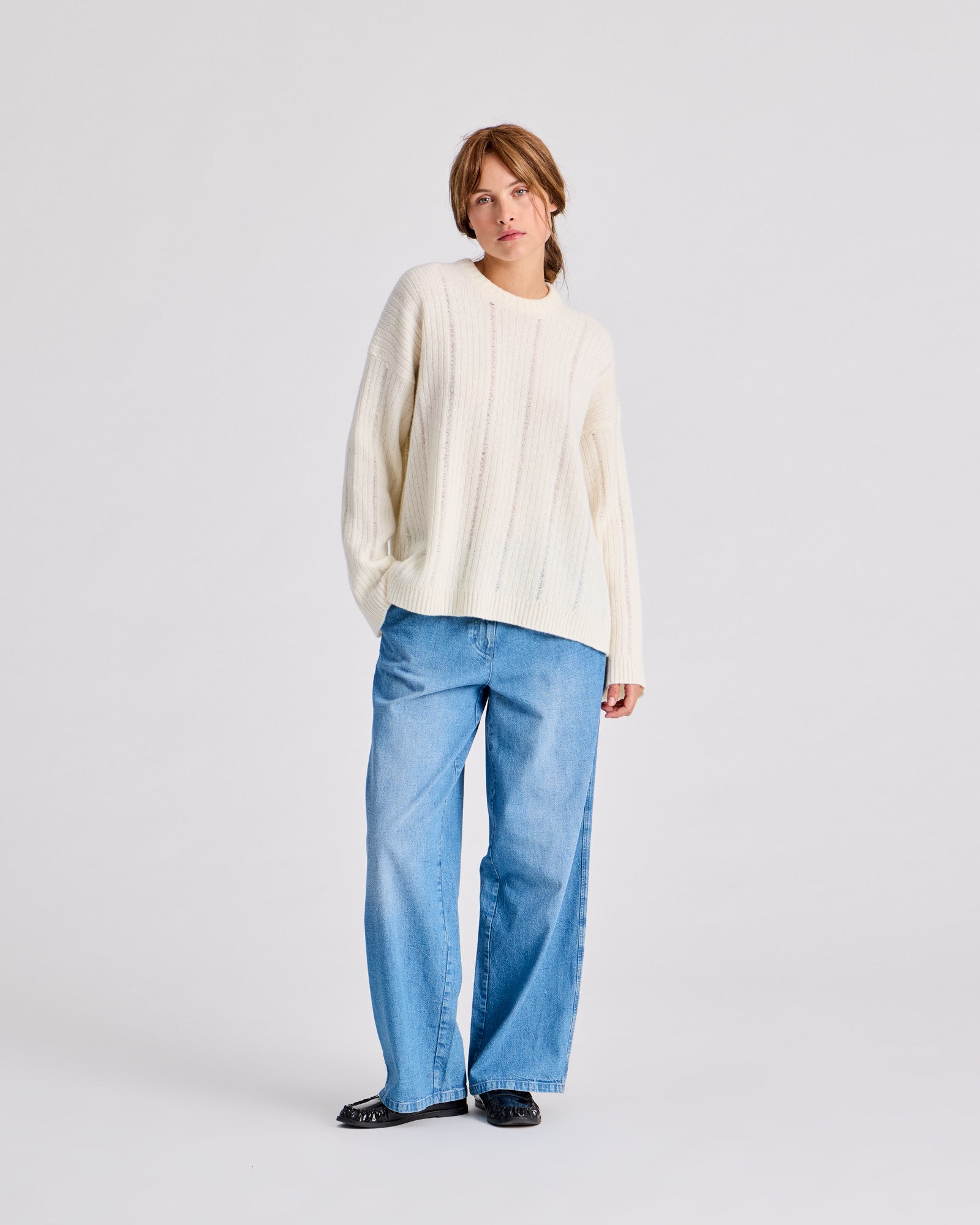 GAI+LISVA Magda L/S Drop Needle Lambswool GOTS Lambswool l Knitwear 124 Whisper White