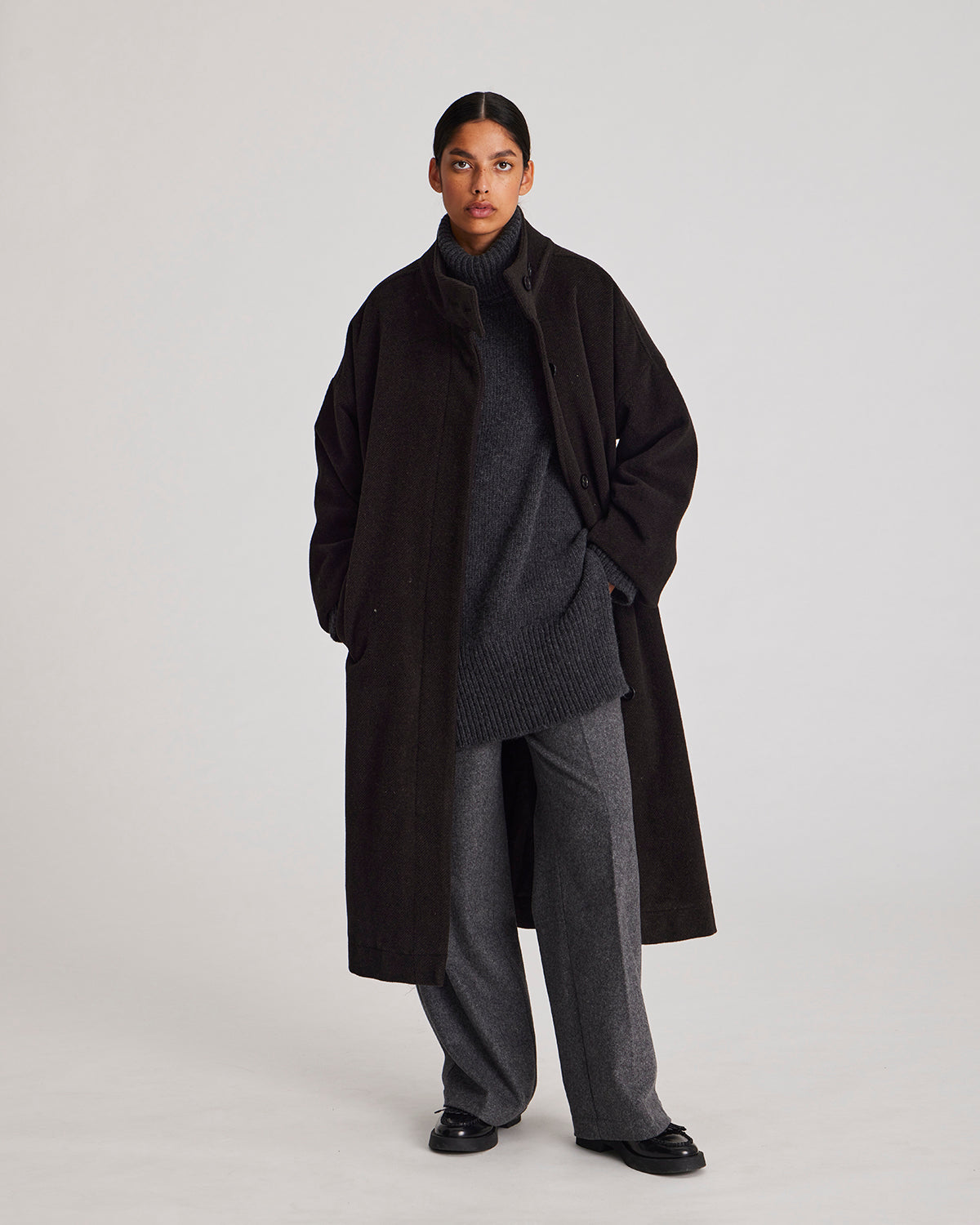 Nellie Wool Coat Mulch/ Ecru