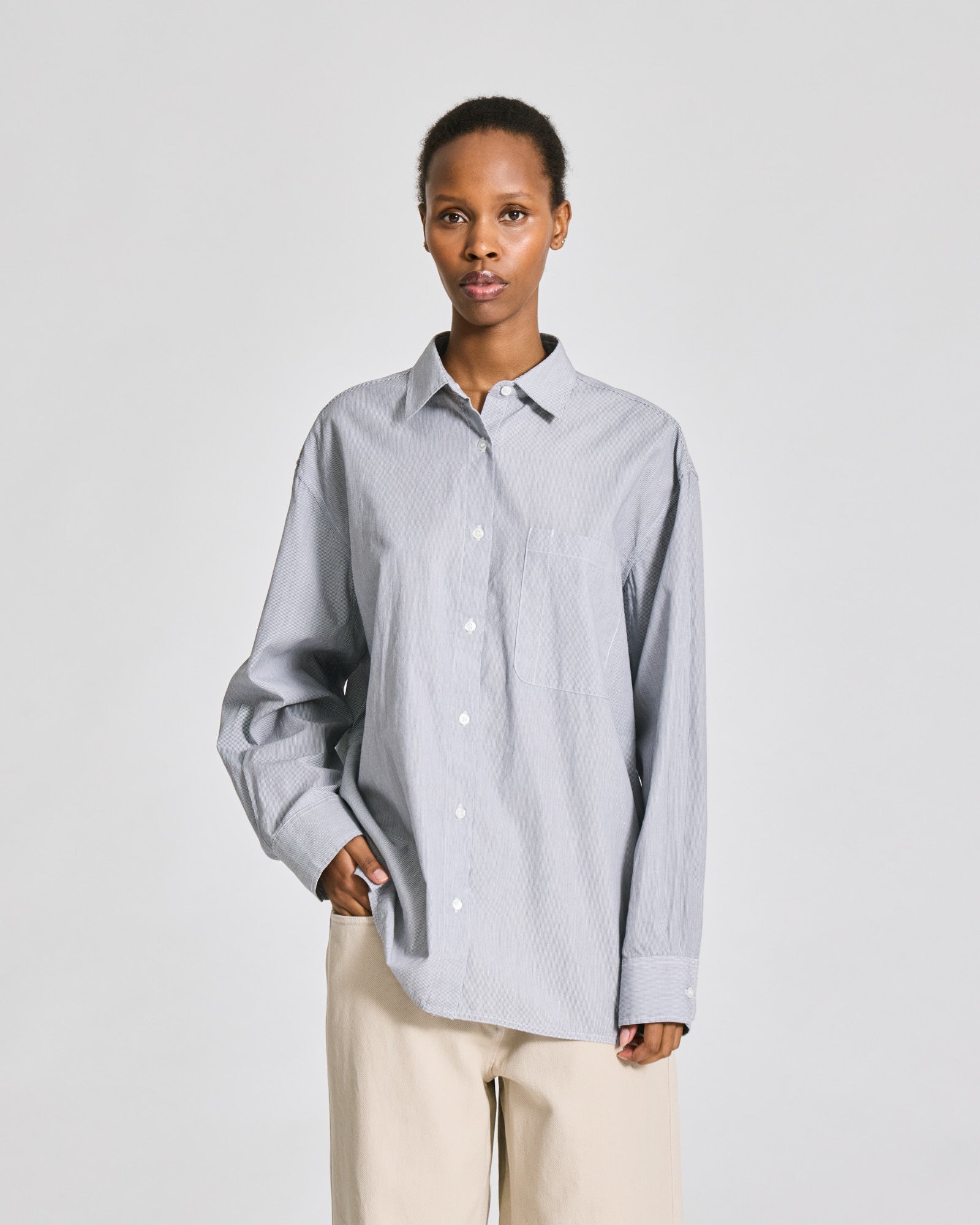 Nikoline Striped L/S Poplin Shirt - White/Blue
