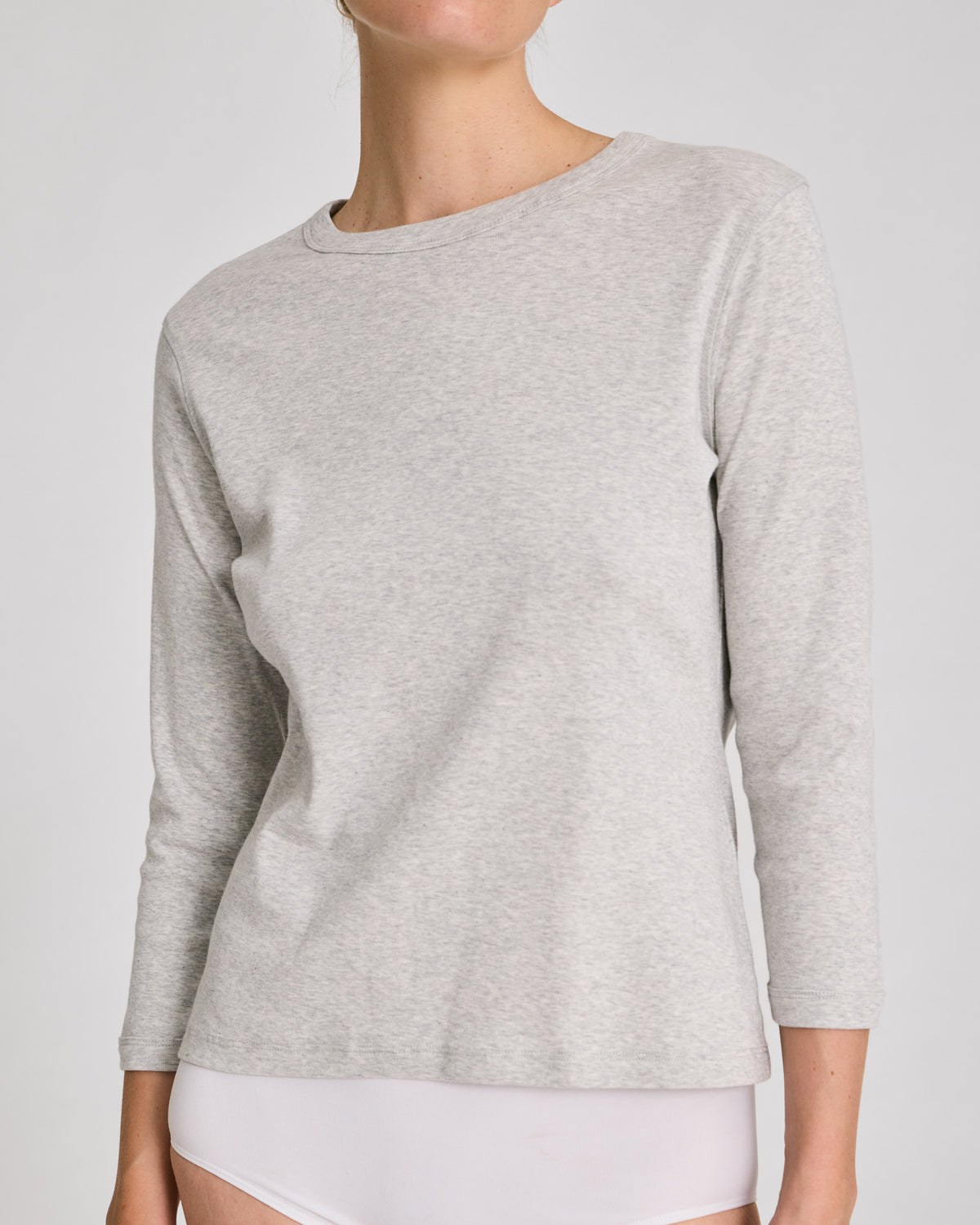 GAI+LISVA Sascha 3/4 Sleeve Cotton Top Tops & T-shirts 601 Light Grey Melange