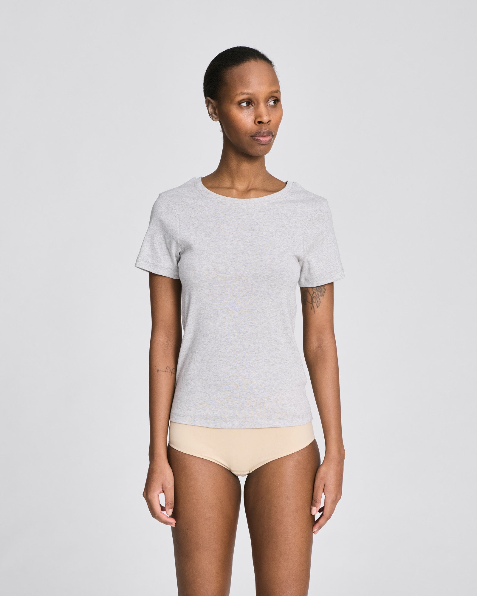 Trille Cotton Top 1x1 Rib Tee GOTS - Light Grey Melange