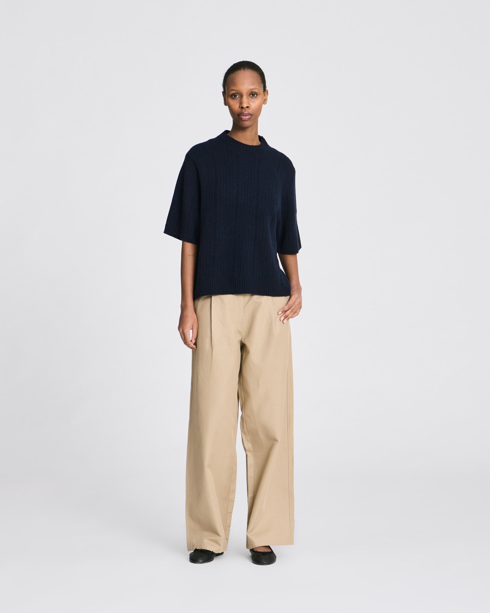 GAI+LISVA Tulle S/S Drop Needle Lambswool Knit GOTS Lambswool l Knitwear 181 Midnight Blue