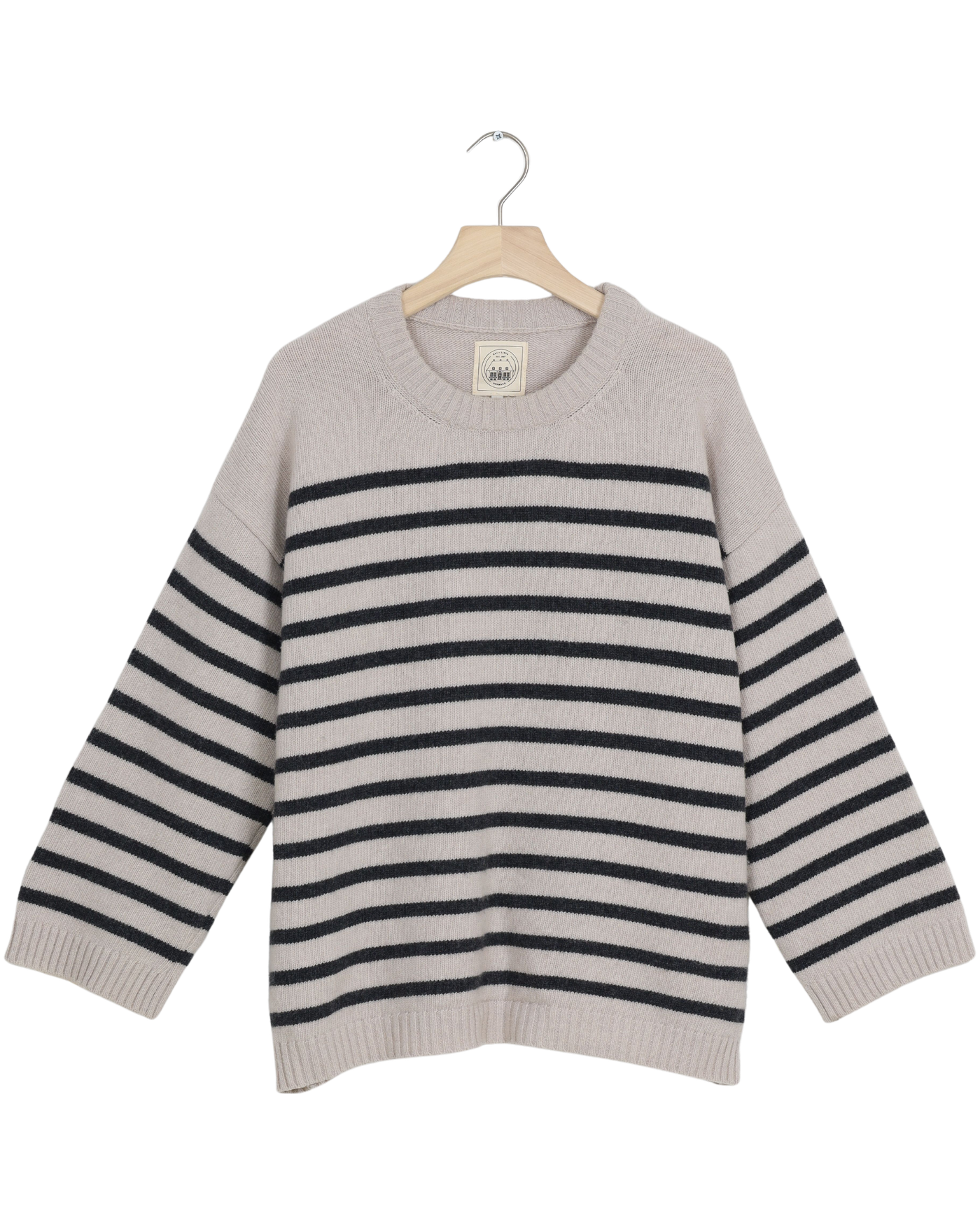 Secondhand Barbera Stripe Lambswool Jumper - Island Fossil / Dark Grey Stripe