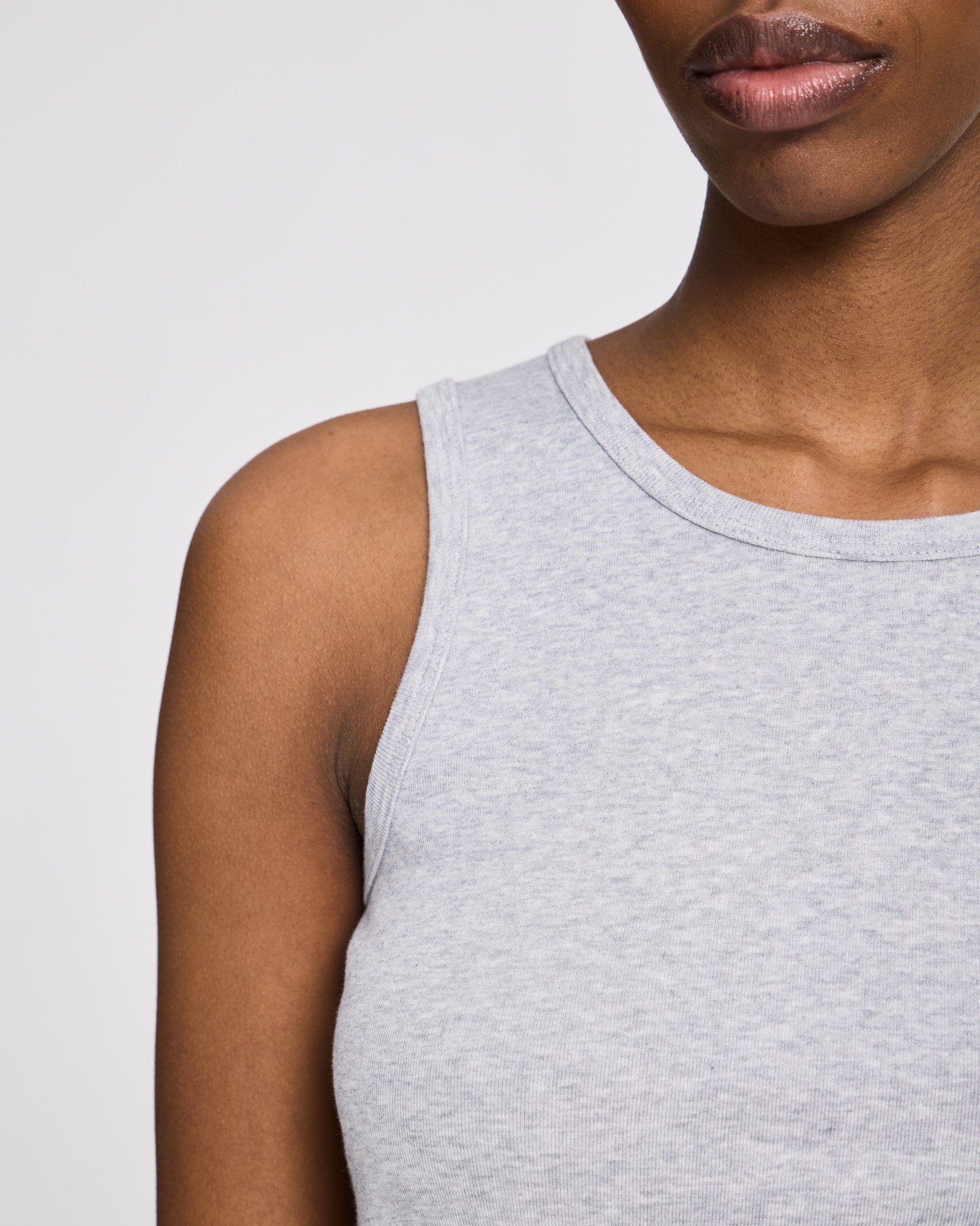 GAI+LISVA Alberte Cotton 1x1 RIB Top Tops & T-shirts 601 Light Grey Melange