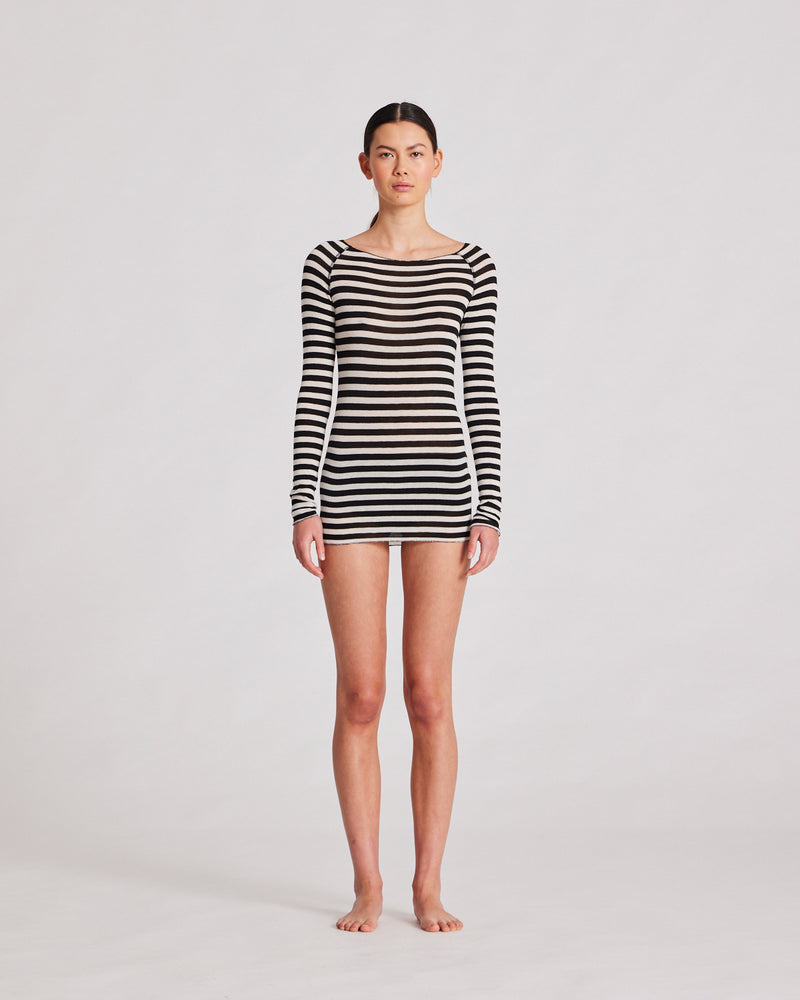 GAI+LISVA Amalie Stripe Wool Top Top 946 Off White Black Stripe
