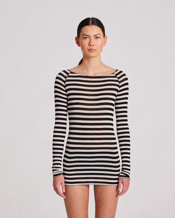GAI+LISVA Amalie Stripe Wool Top Top 946 Off White Black Stripe