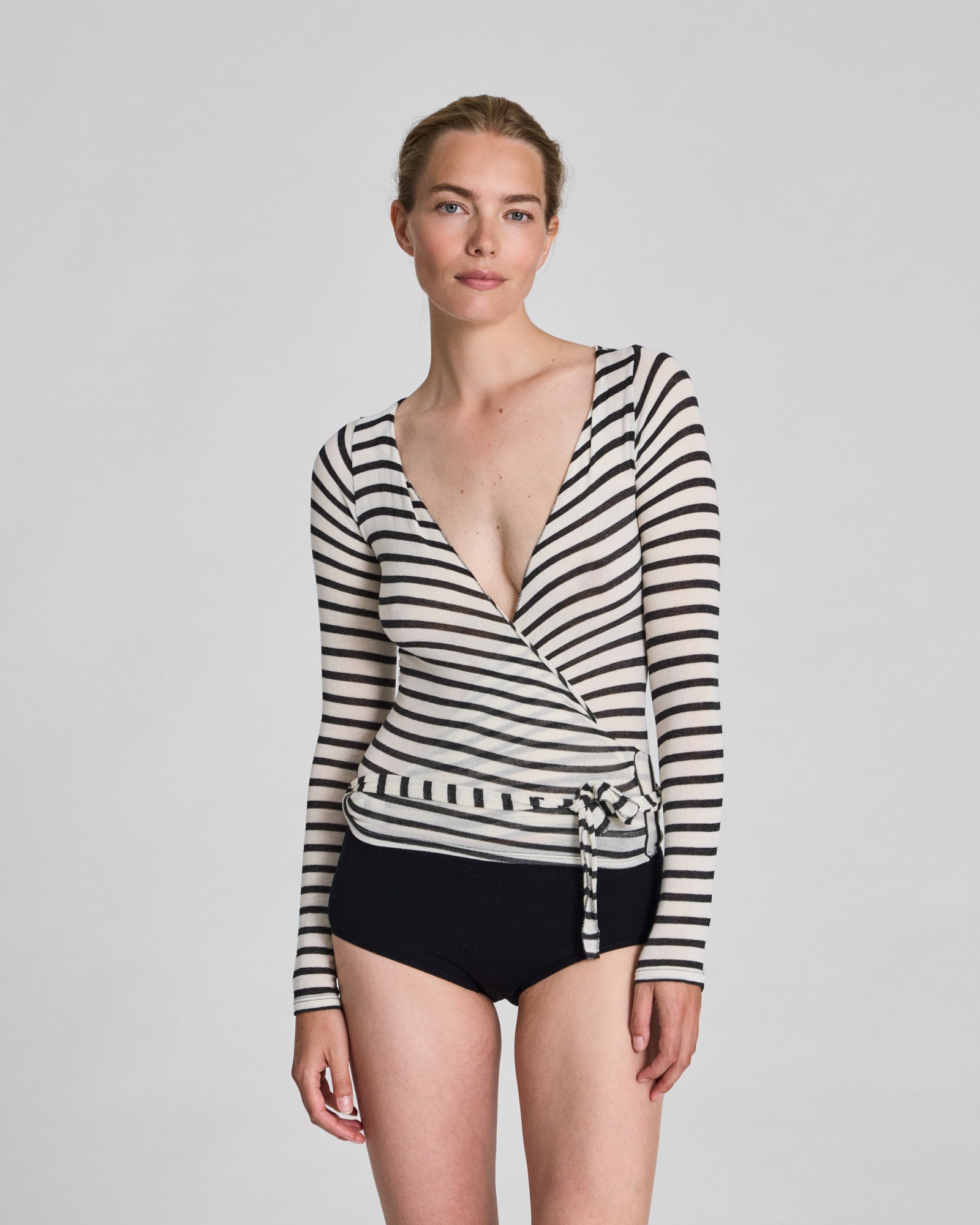 GAI+LISVA Anne Striped Wrap Tops & T-shirts 964 Ecru / Grafite Sailor Stripe