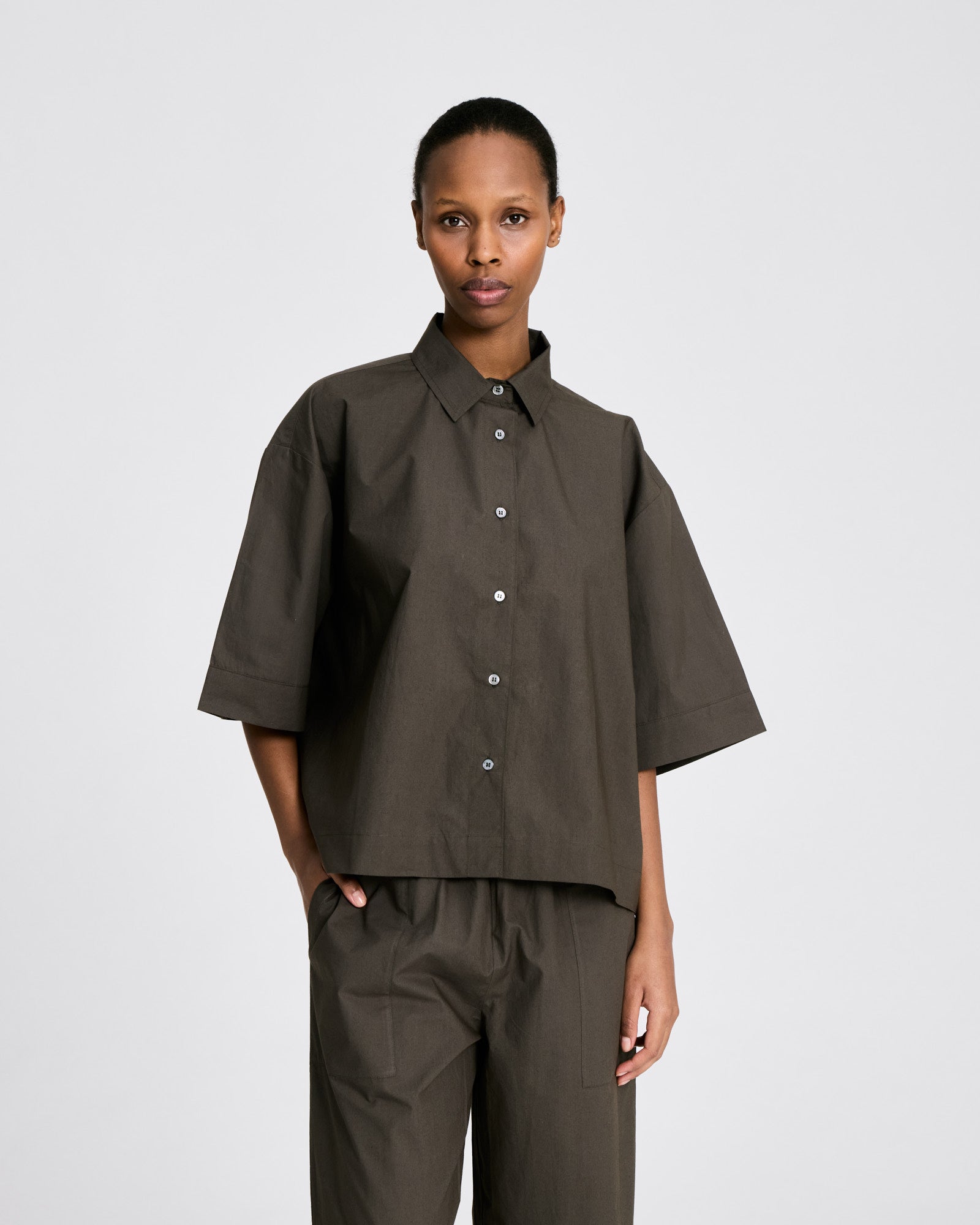 Astrid S/S Shirt Poplin Gots - Ancient Grey