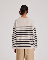 GAI+LISVA Barbera Stripe Lambswool Jumper Knit 135 Island Fossil / Dark Grey Stripe