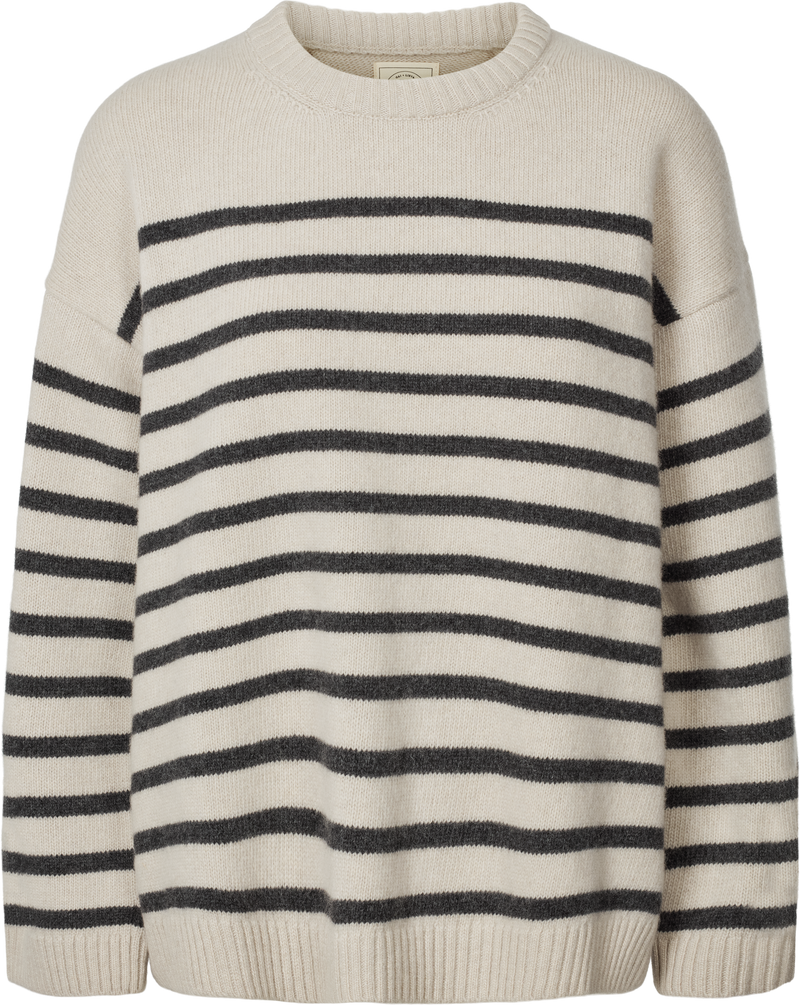 GAI+LISVA Barbera Stripe Lambswool Jumper Knit 135 Island Fossil / Dark Grey Stripe