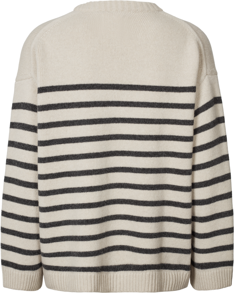 GAI+LISVA Barbera Stripe Lambswool Jumper Knit 135 Island Fossil / Dark Grey Stripe