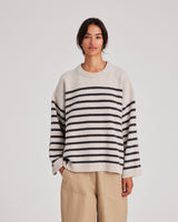 GAI+LISVA Barbera Stripe Lambswool Jumper Knit 135 Island Fossil / Dark Grey Stripe