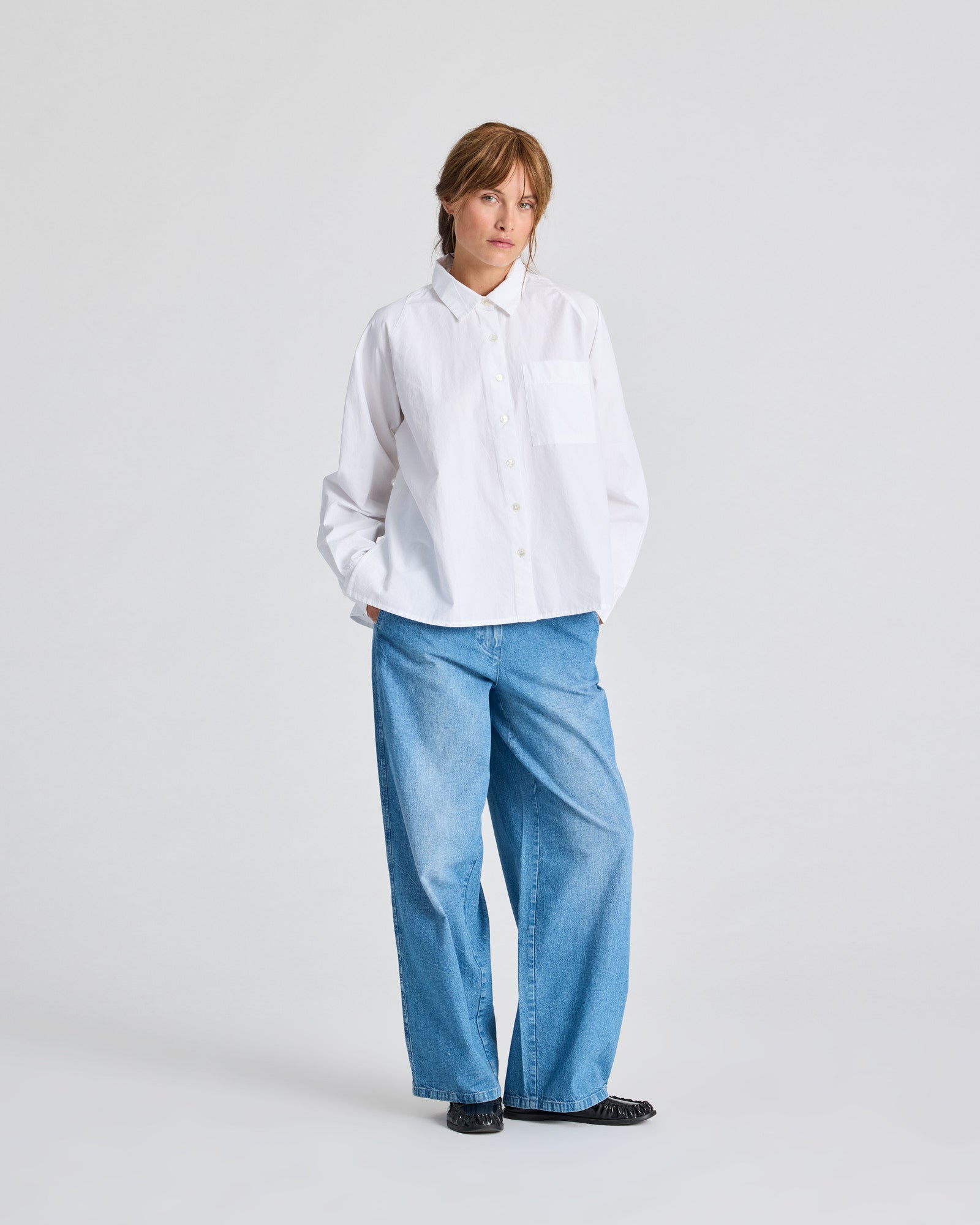 GAI+LISVA Bella Raglan L/S Poplin Short Shirt GOTS 243975 Top 100 White