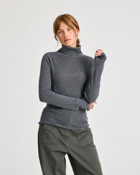 Cathrine L/S Knit Turtelneck GOTS 243975 - Dark Grey Melangè