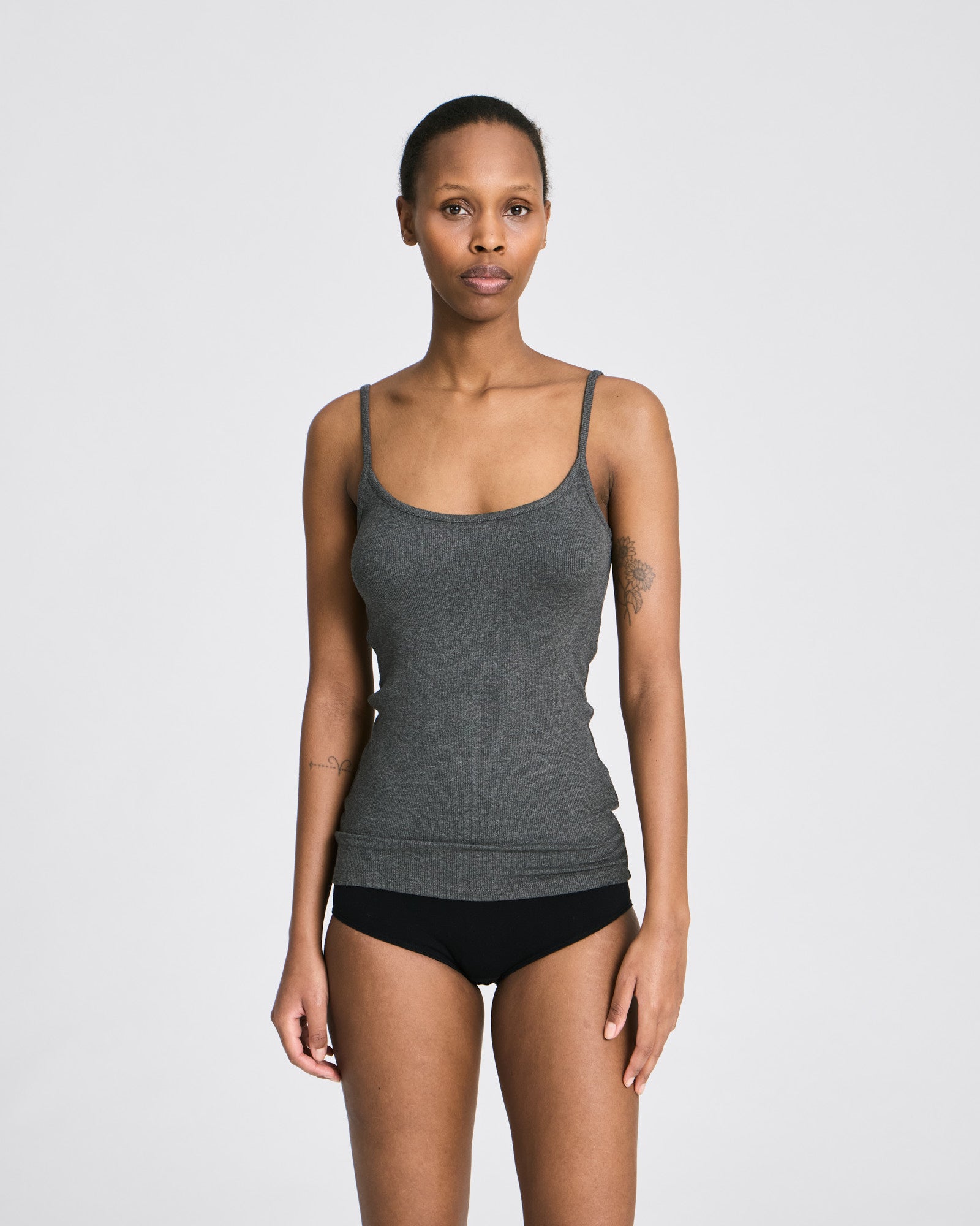 GAI+LISVA Cecilie Viscose Stretchable Strap Top 2x2 Rib Tops & T-shirts 764 Dark Grey Melangé