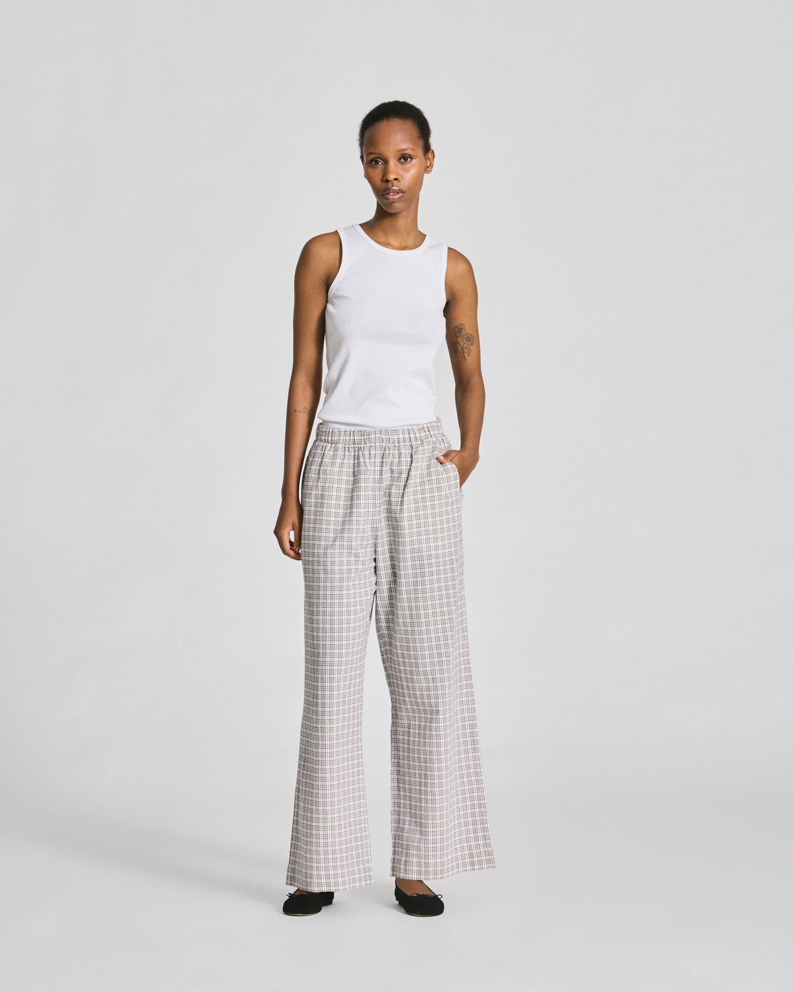 Christine Checkered Poplin Pants GOTS - Ecru Checkered