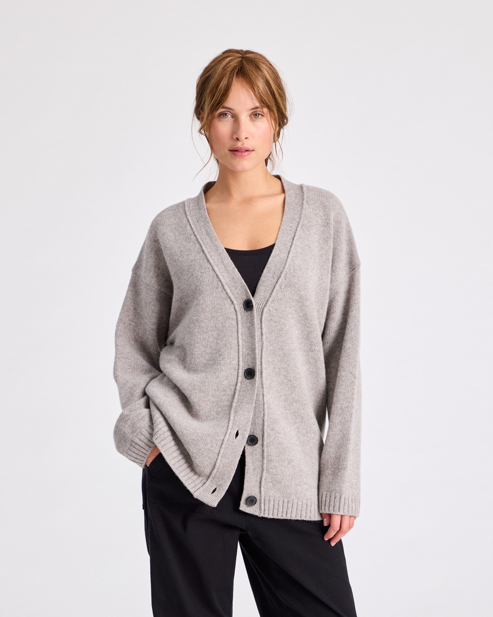GAI+LISVA Edith Lambswool Cardigan GOTS 243975 Knit 173 Stone Grey