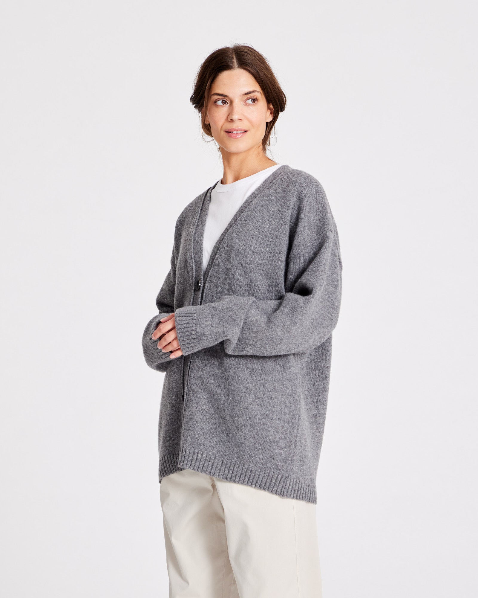 GAI+LISVA Edith Lambswool Cardigan GOTS 243975 Knit 631 Grafitti Grey Melangé