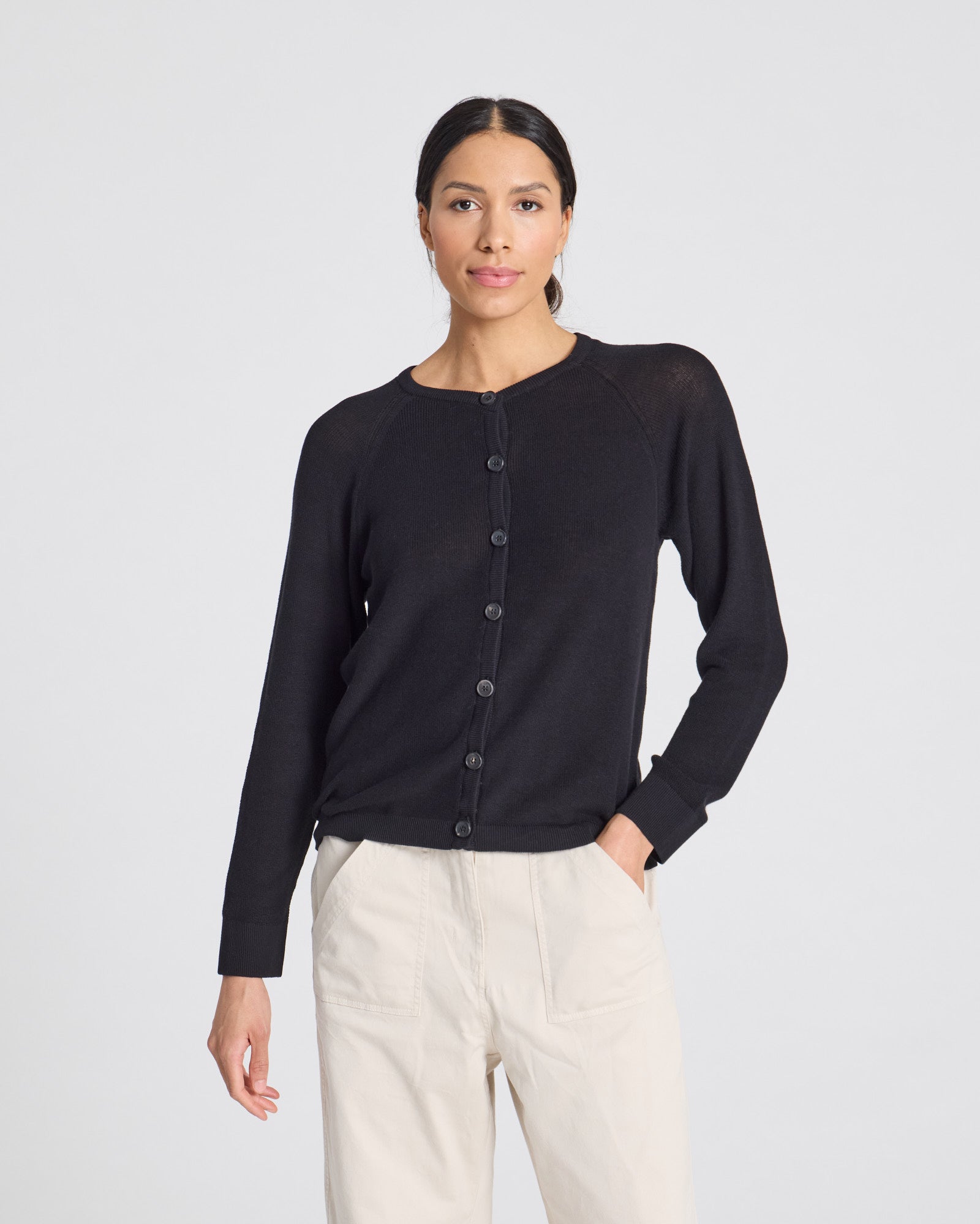 GAI+LISVA Ella L/S Cotton Rib Cardigan GOTS Knitwear 650 Black