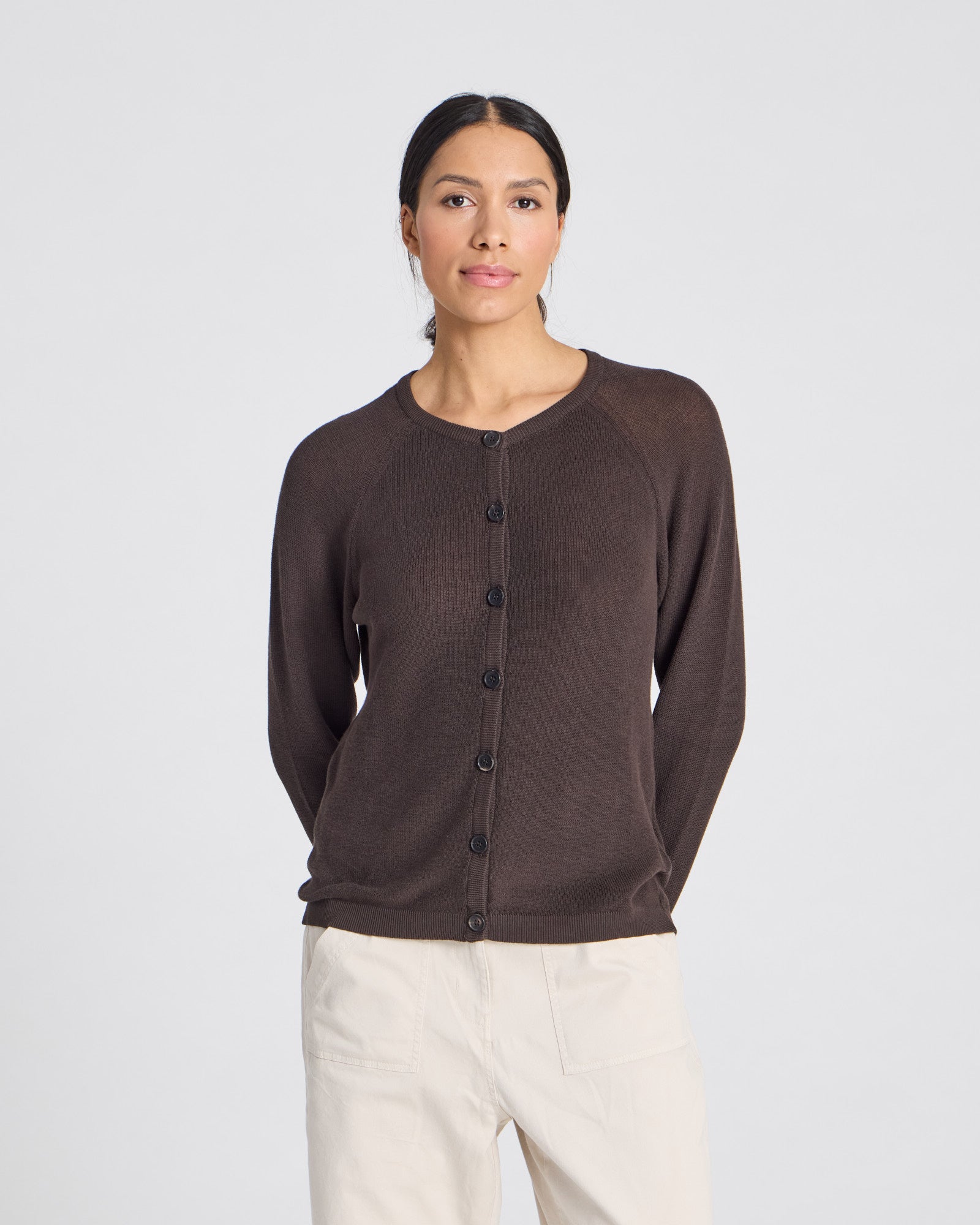 GAI+LISVA Ella L/S Cotton Rib Cardigan GOTS Knitwear 681 Mulch
