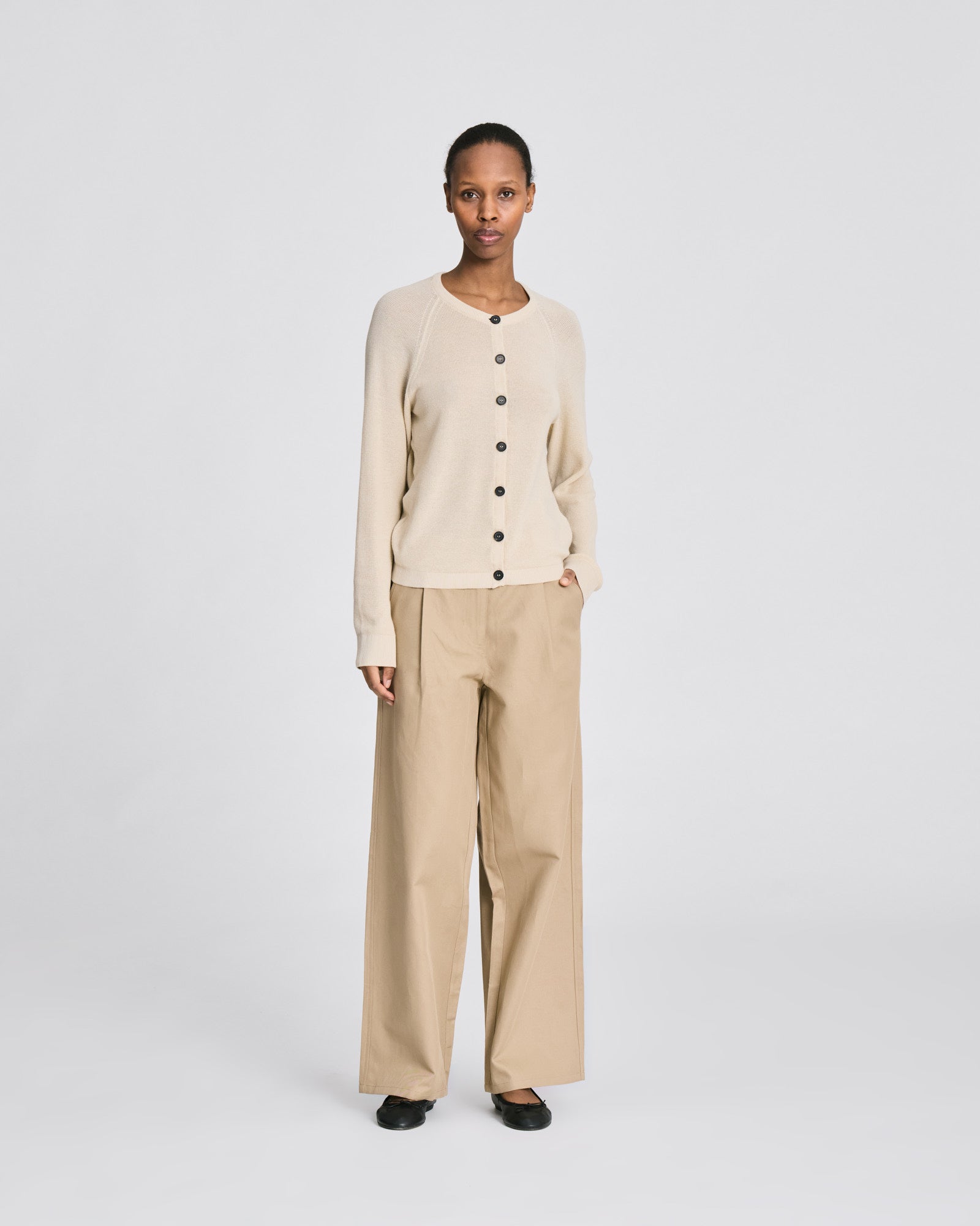 Ella L/S Cotton Rib Cardigan GOTS - Ecru