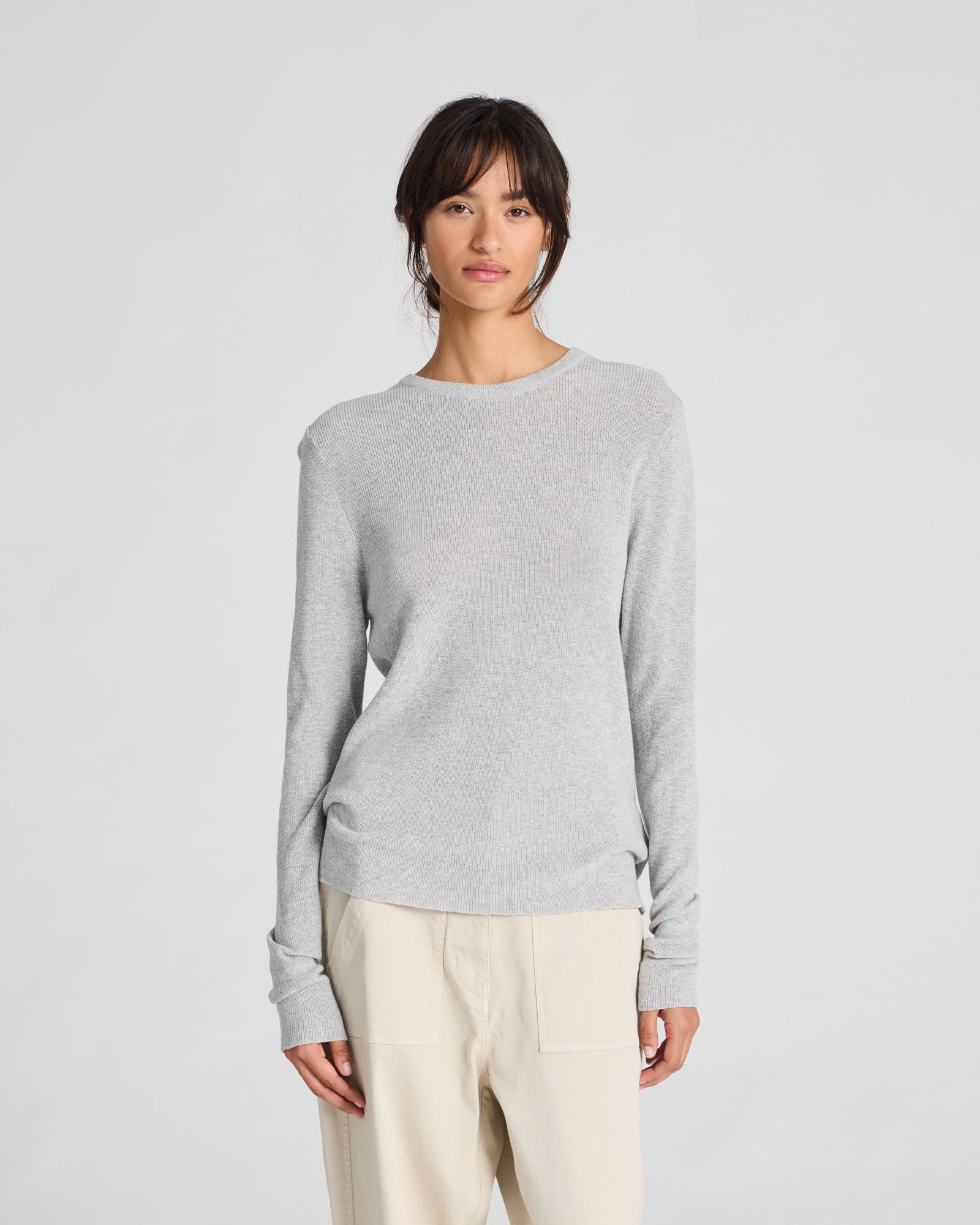 GAI+LISVA Freja L/S Cotton Rib Top GOTS Knitwear 601 Light Grey Melange