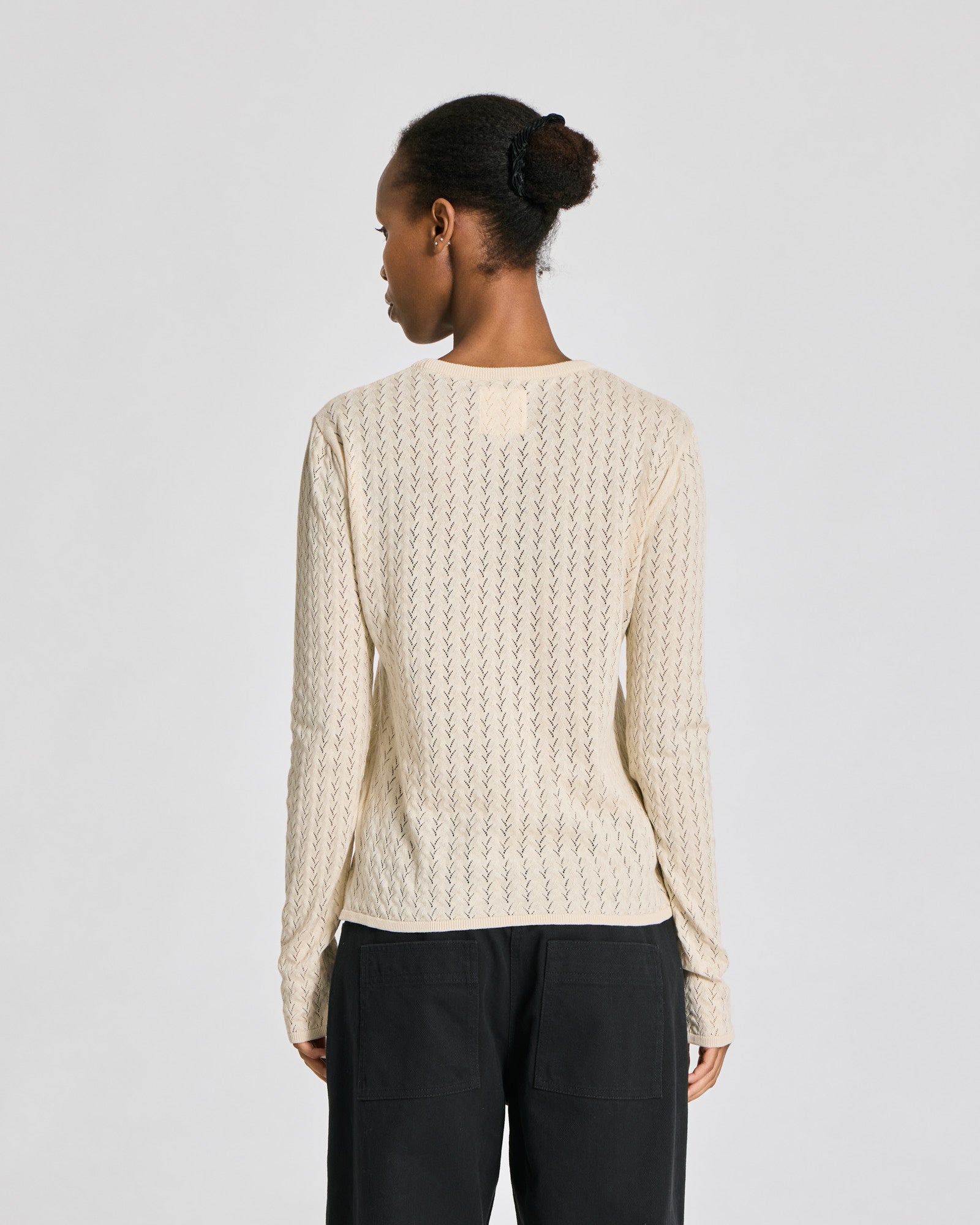GAI+LISVA Freja L/S Leaves Pointel Knit Top - GOTS Cotton l Knitwear 151 Ecru