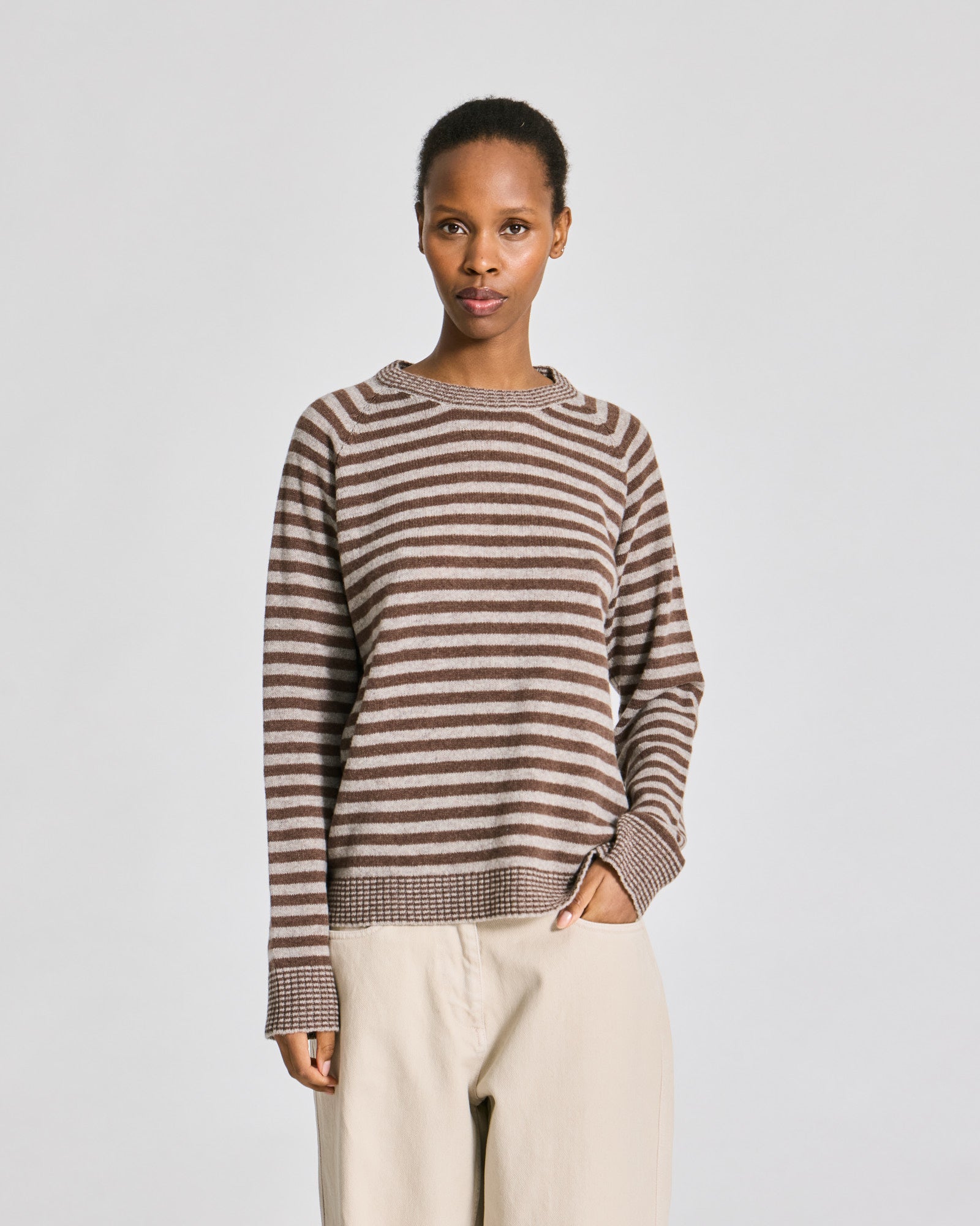 GAI+LISVA Gertrud L/S Striped Pullover Lambswool Knit Lambswool l Knitwear 755 Striped Grey / Brown