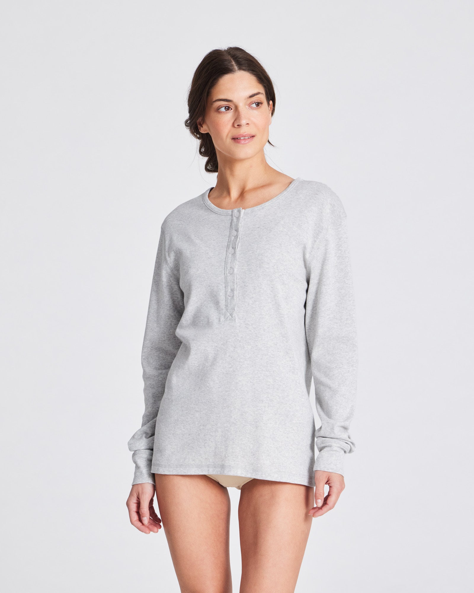 GAI+LISVA Ida Cotton 1x1 RIB Henley Tee GOTS 243975 Top 601 Light Grey Melange