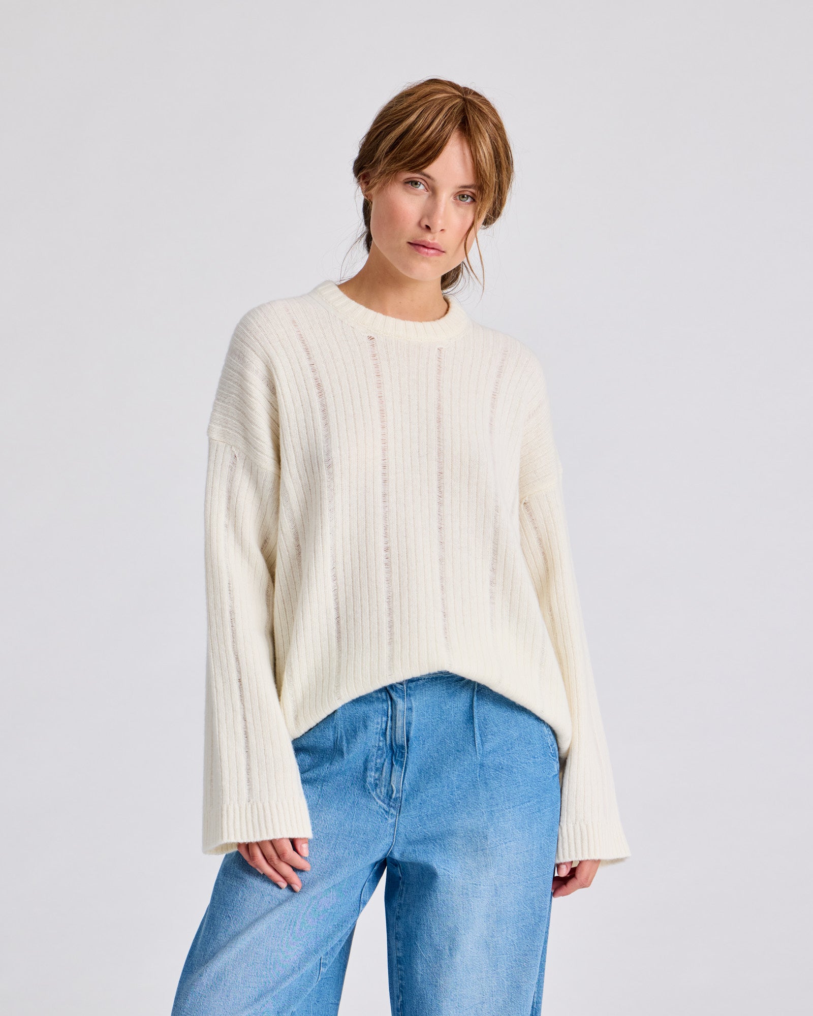 Magda L/S Drop Needle Lambswool GOTS - Whisper White
