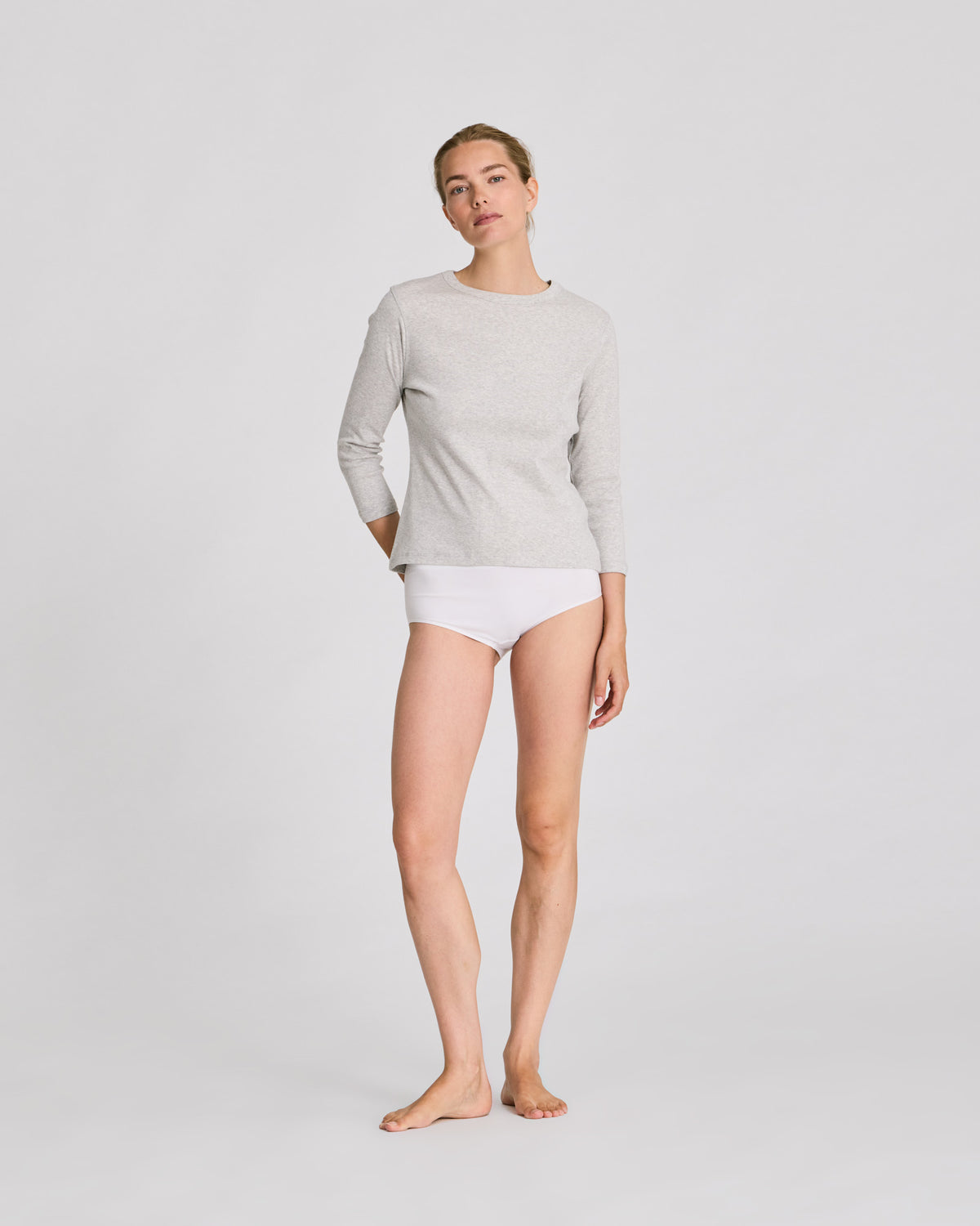 GAI+LISVA Sascha 3/4 Sleeve Cotton Top Tops & T-shirts 601 Light Grey Melange