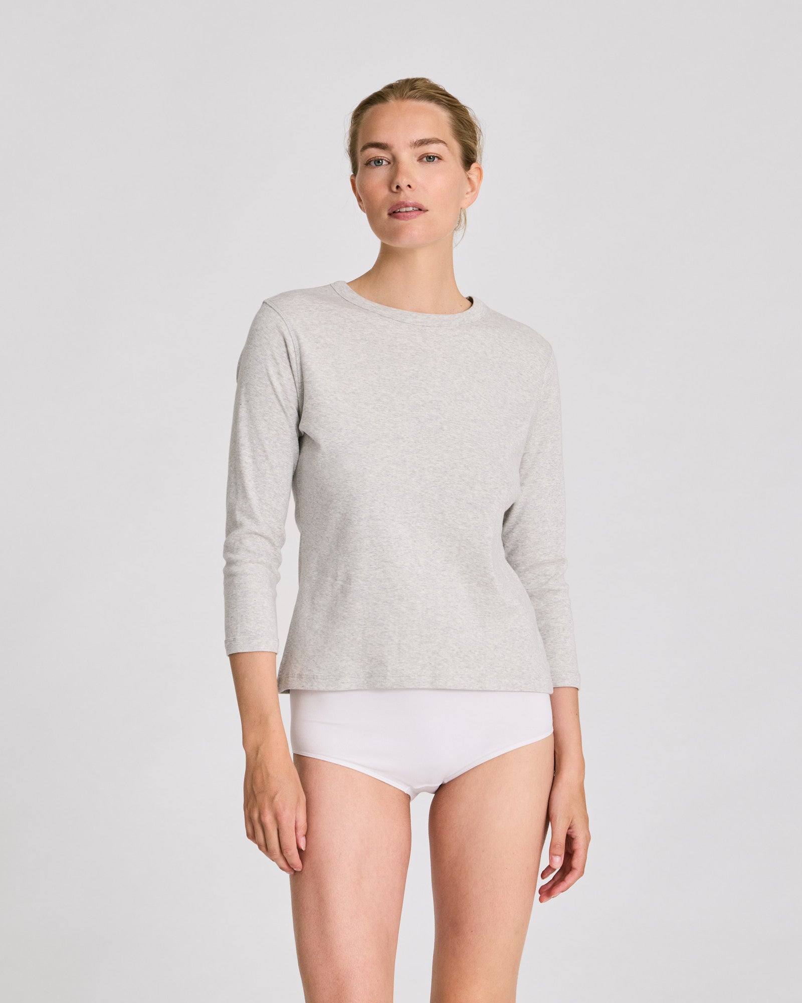 GAI+LISVA Sascha 3/4 Sleeve Cotton Top Tops & T-shirts 601 Light Grey Melange