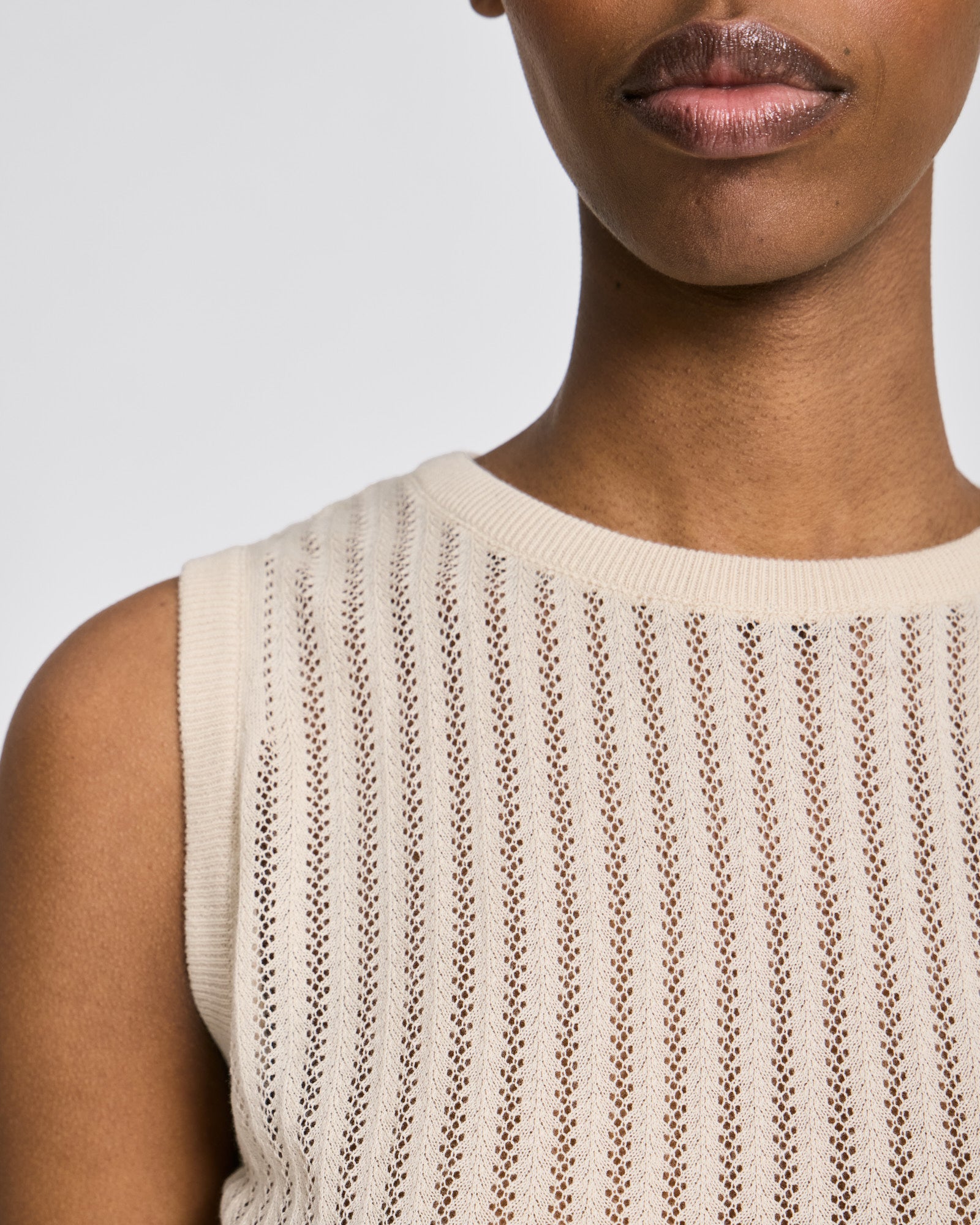Sofie Fishbone Pointel Knit Top - GOTS - Ecru