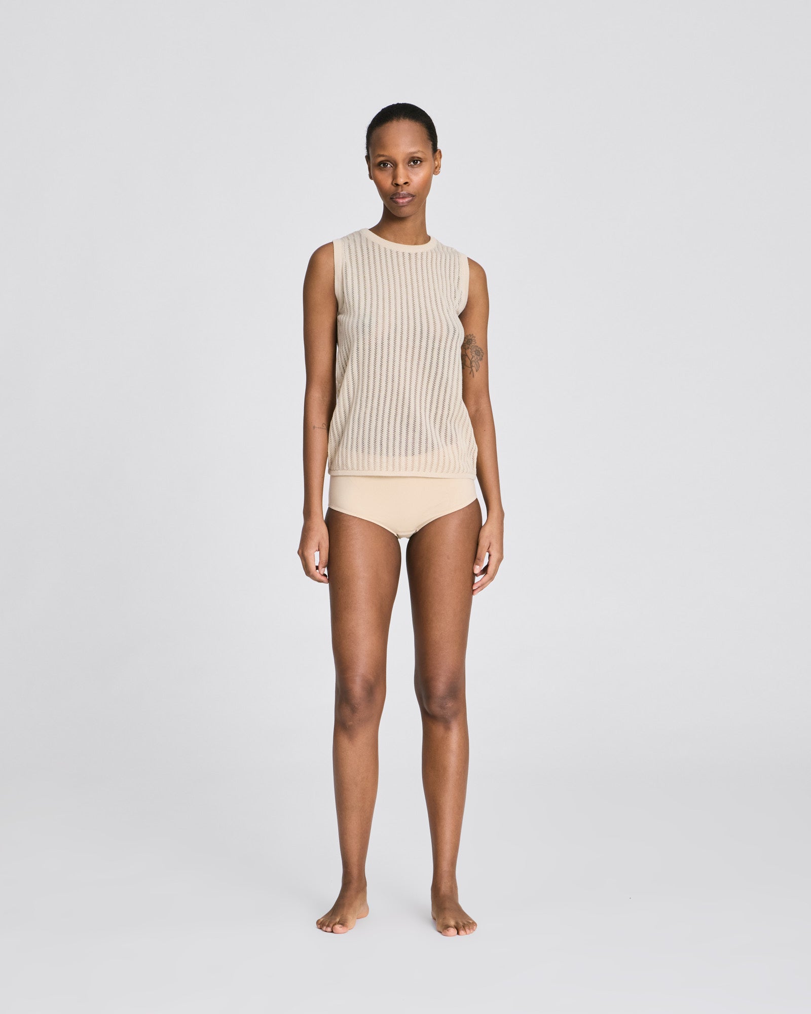 Sofie Fishbone Pointel Knit Top - GOTS - Ecru